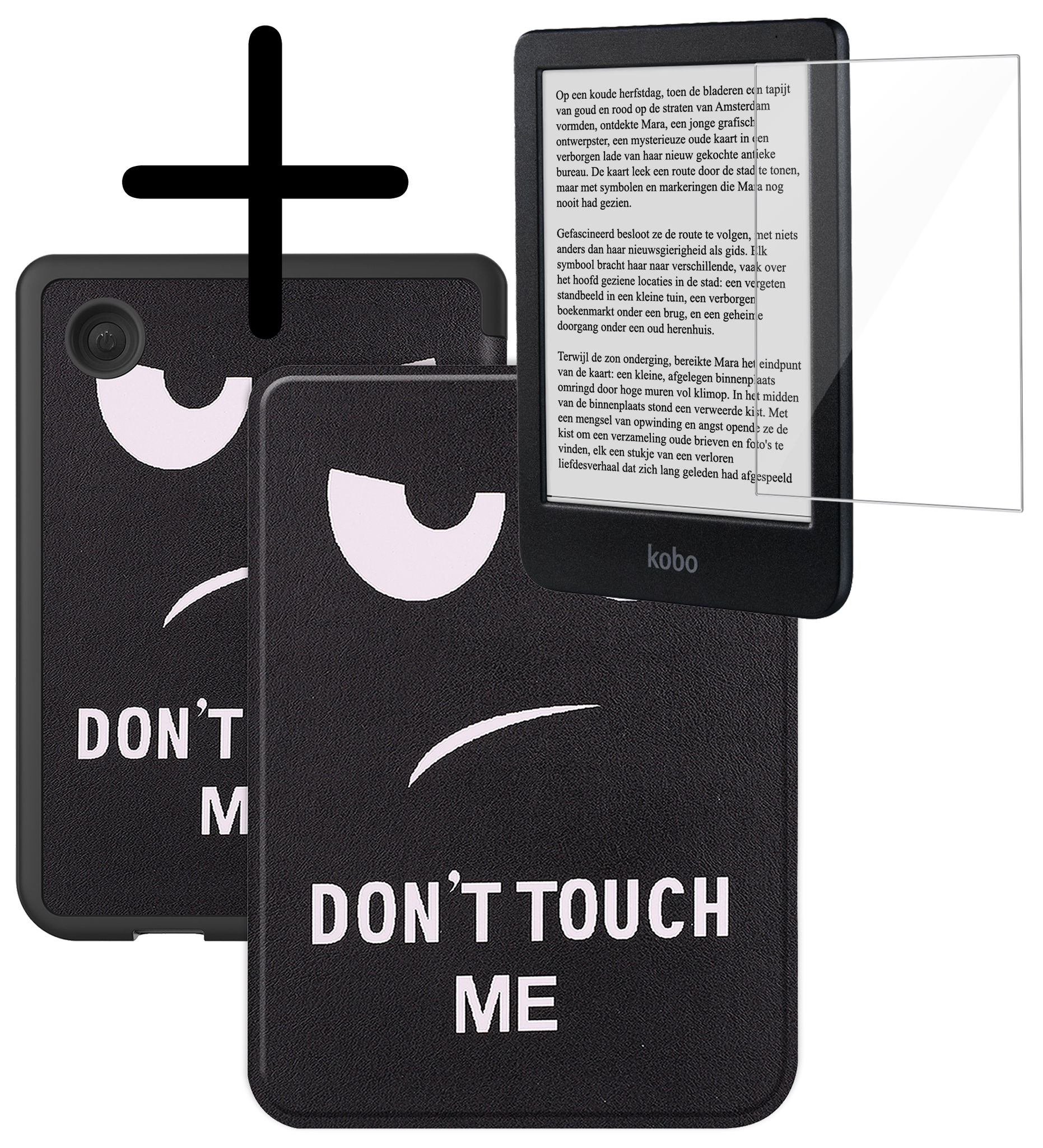 BASEY. Hoes Geschikt voor Kobo Clara BW Hoesje Bookcase Cover Hoes Met Screenprotector - Hoesje Geschikt voor Kobo Clara BW Hoes Cover Case - Don't Touch Me