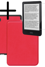 BASEY. Hoes Geschikt voor Kobo Clara BW Hoesje Bookcase Cover Hoes Met Screenprotector - Hoesje Geschikt voor Kobo Clara BW Hoes Cover Case - Rood