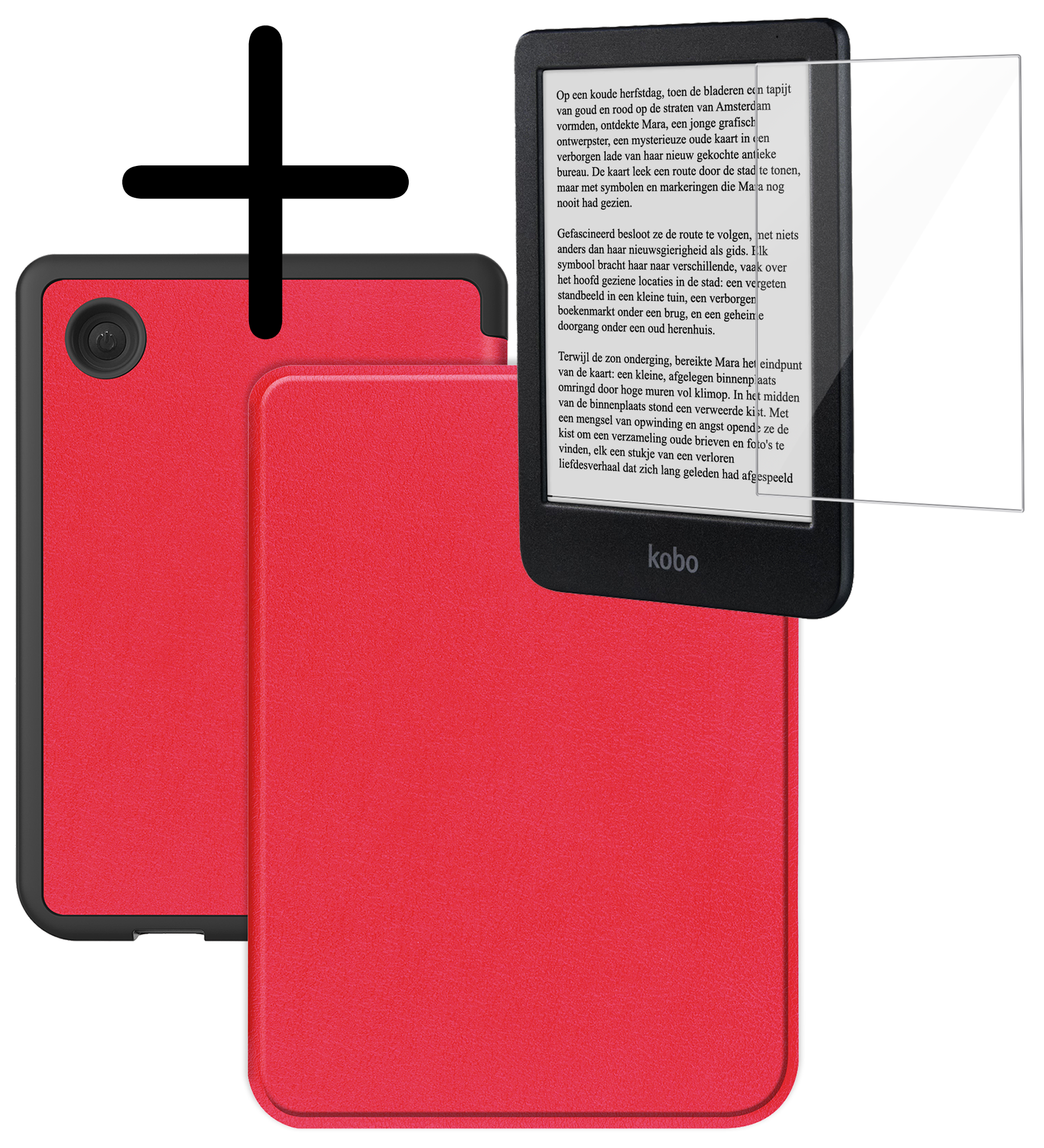 BASEY. Hoes Geschikt voor Kobo Clara BW Hoesje Bookcase Cover Hoes Met Screenprotector - Hoesje Geschikt voor Kobo Clara BW Hoes Cover Case - Rood