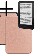 BASEY. Hoes Geschikt voor Kobo Clara BW Hoesje Bookcase Cover Hoes Met Screenprotector - Hoesje Geschikt voor Kobo Clara BW Hoes Cover Case - Rosé Goud