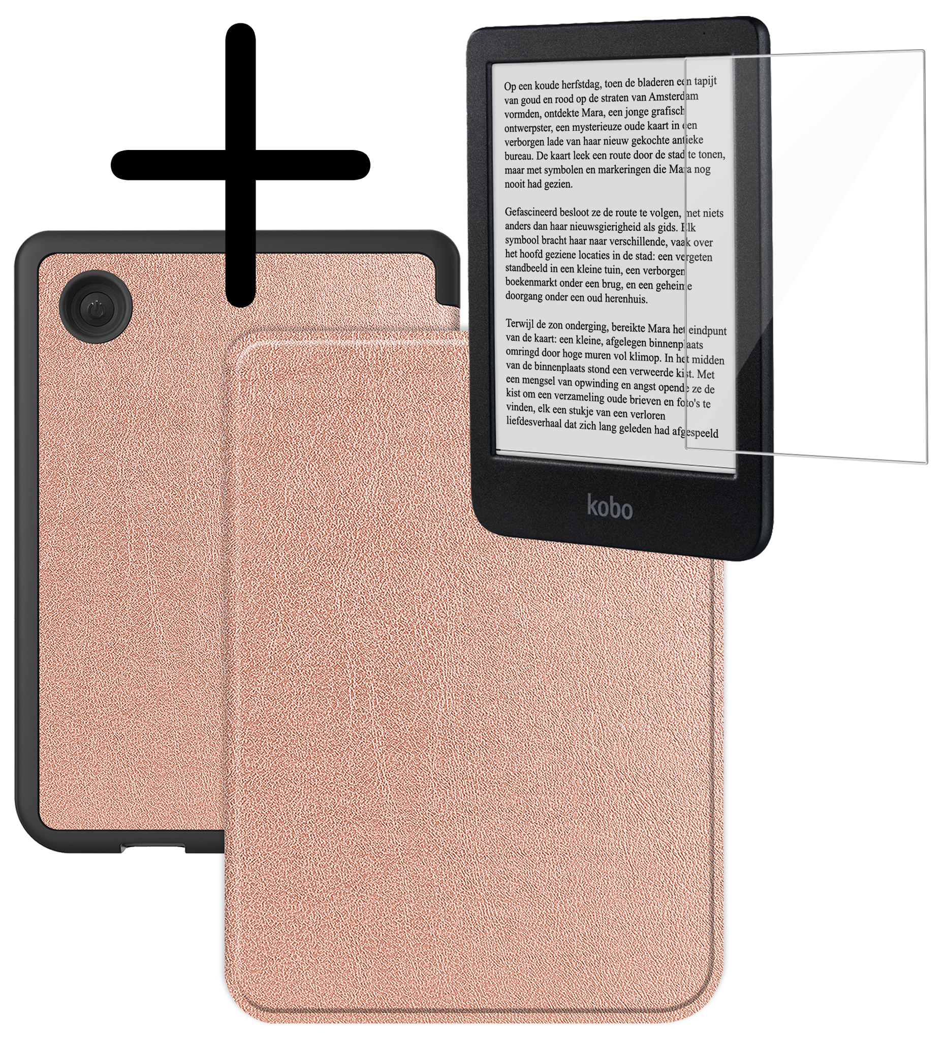 BASEY. Hoes Geschikt voor Kobo Clara BW Hoesje Bookcase Cover Hoes Met Screenprotector - Hoesje Geschikt voor Kobo Clara BW Hoes Cover Case - Rosé Goud