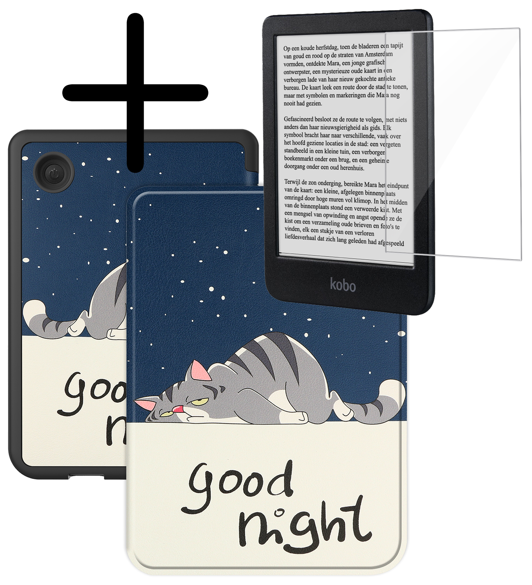 BASEY. Hoes Geschikt voor Kobo Clara BW Hoesje Bookcase Cover Hoes Met Screenprotector - Hoesje Geschikt voor Kobo Clara BW Hoes Cover Case - Kat