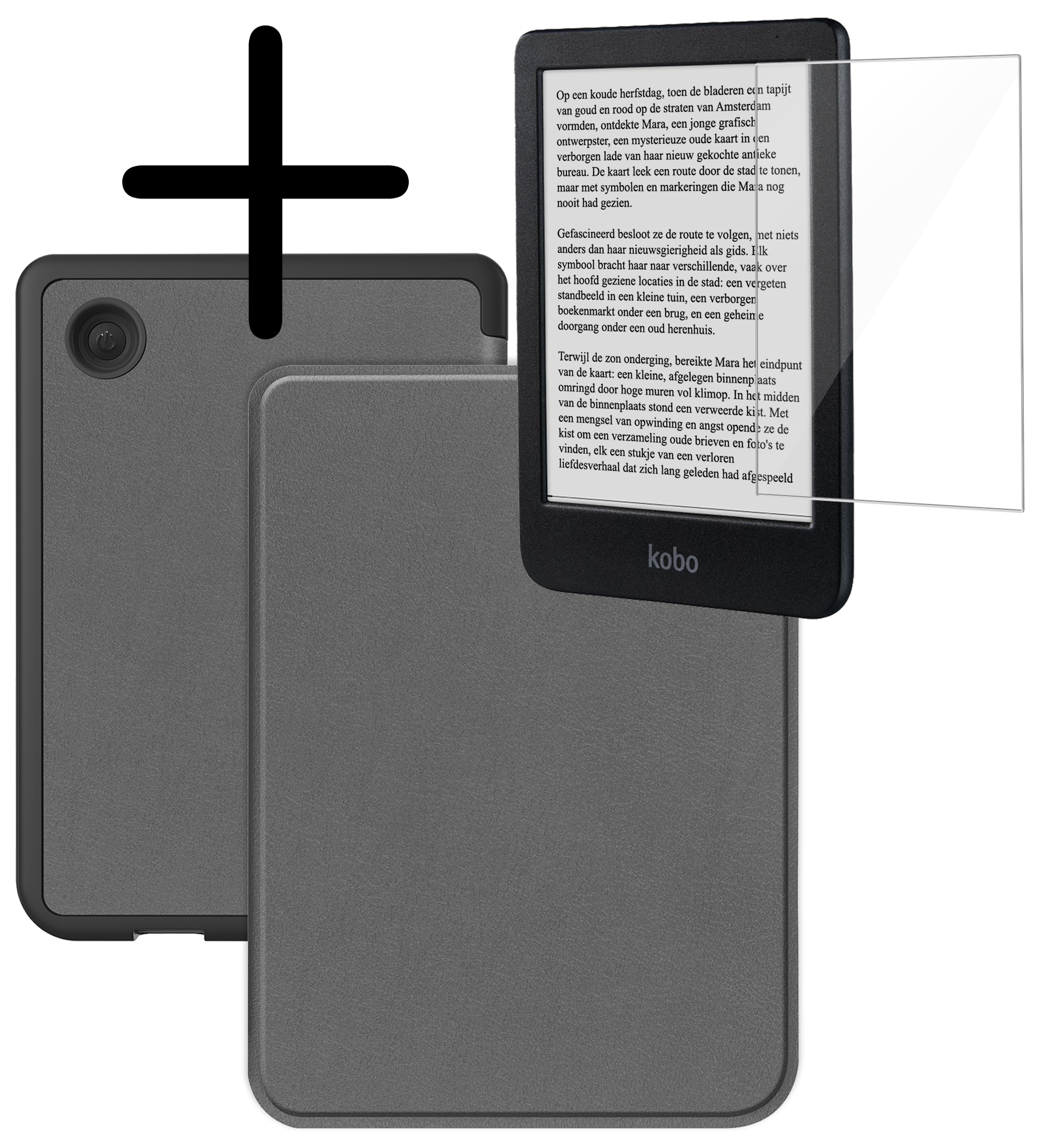 BASEY. Hoes Geschikt voor Kobo Clara BW Hoesje Bookcase Cover Hoes Met Screenprotector - Hoesje Geschikt voor Kobo Clara BW Hoes Cover Case - Grijs