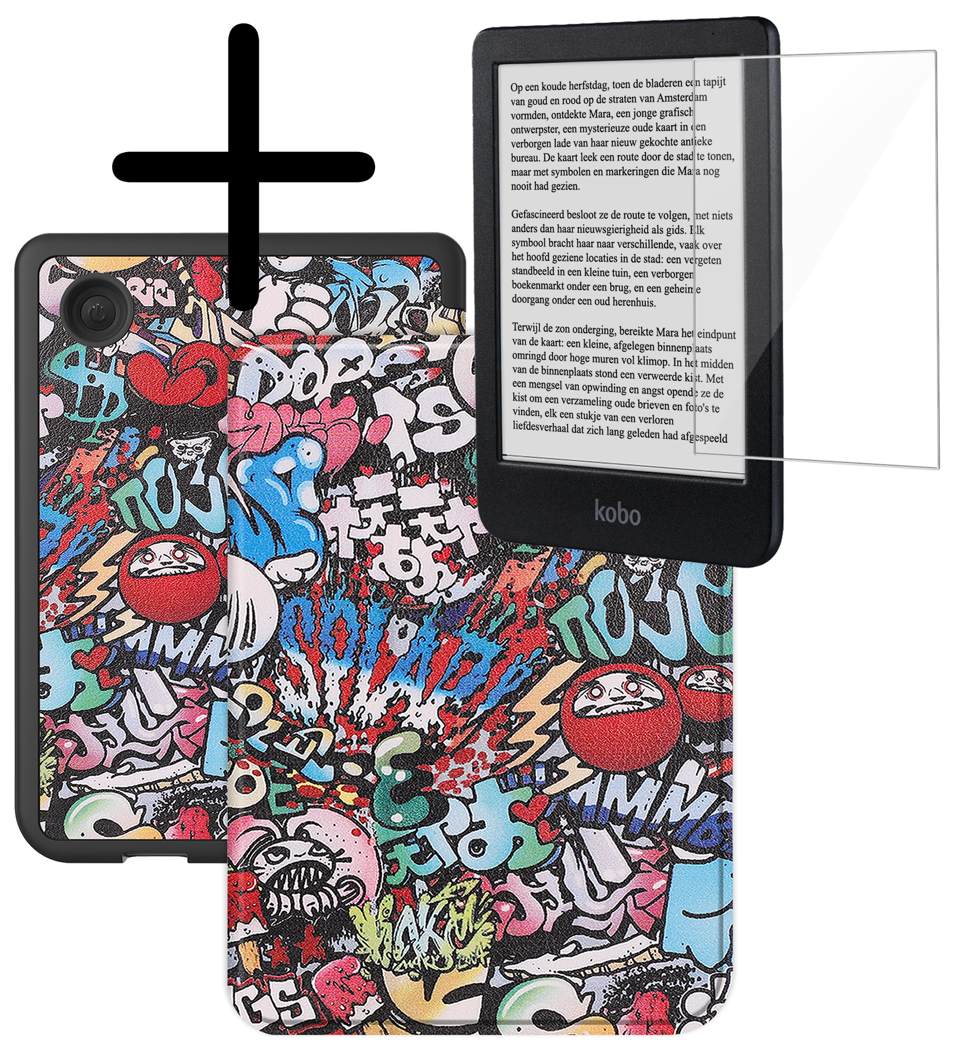BASEY. Hoes Geschikt voor Kobo Clara BW Hoesje Bookcase Cover Hoes Met Screenprotector - Hoesje Geschikt voor Kobo Clara BW Hoes Cover Case - Graffity