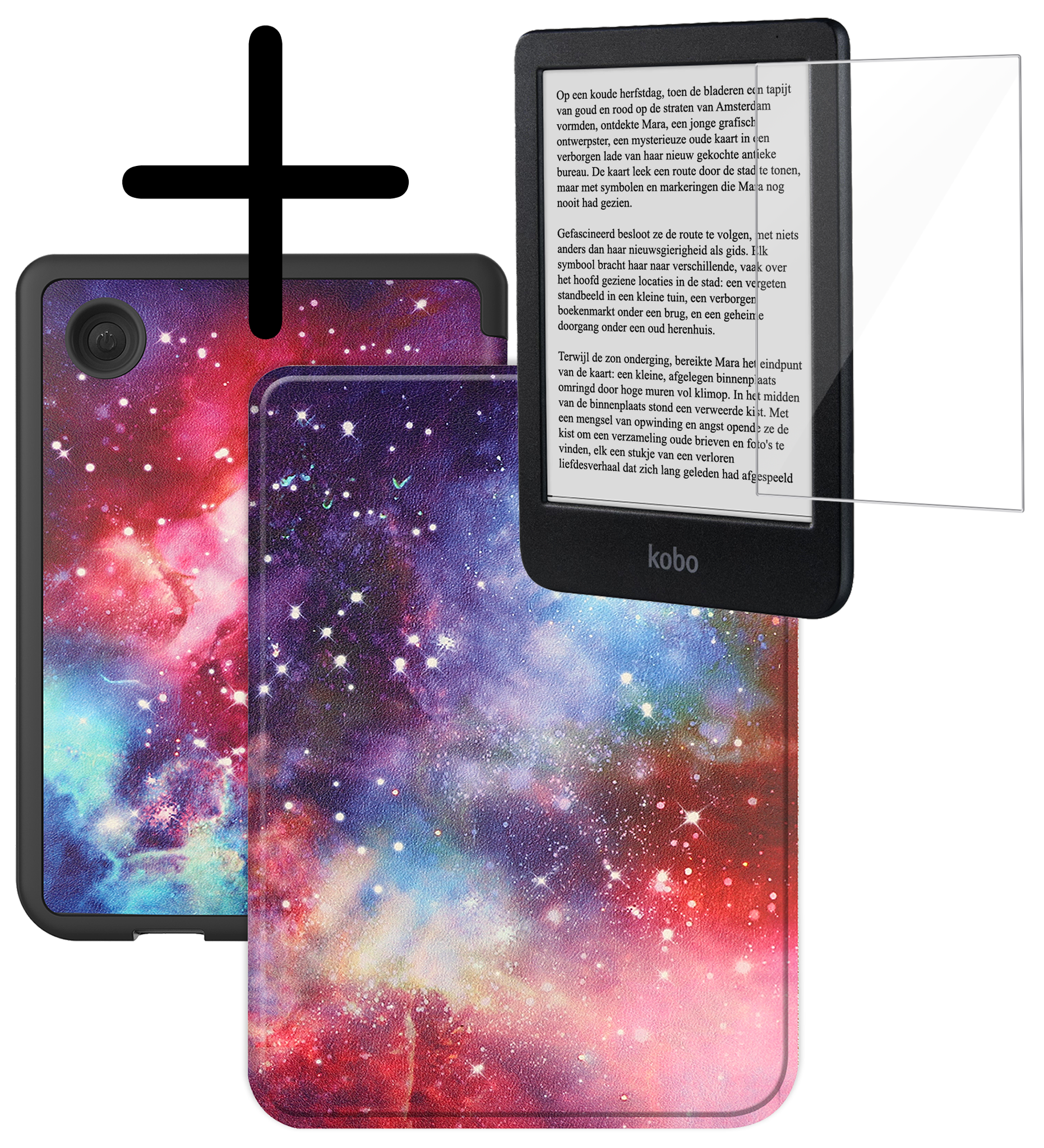 BASEY. Hoes Geschikt voor Kobo Clara BW Hoesje Bookcase Cover Hoes Met Screenprotector - Hoesje Geschikt voor Kobo Clara BW Hoes Cover Case - Galaxy