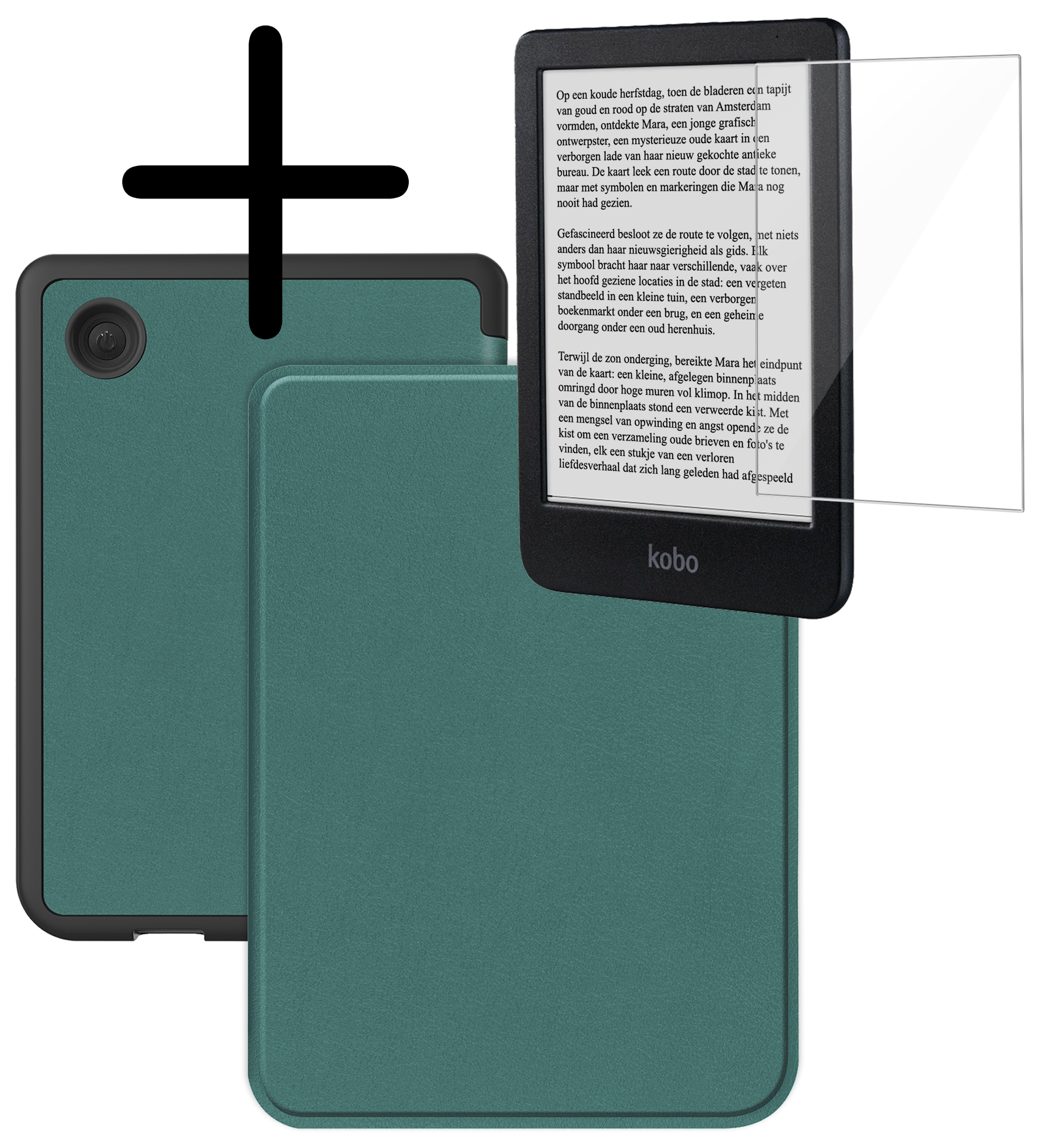 BASEY. Hoes Geschikt voor Kobo Clara BW Hoesje Bookcase Cover Hoes Met Screenprotector - Hoesje Geschikt voor Kobo Clara BW Hoes Cover Case - Donkergroen