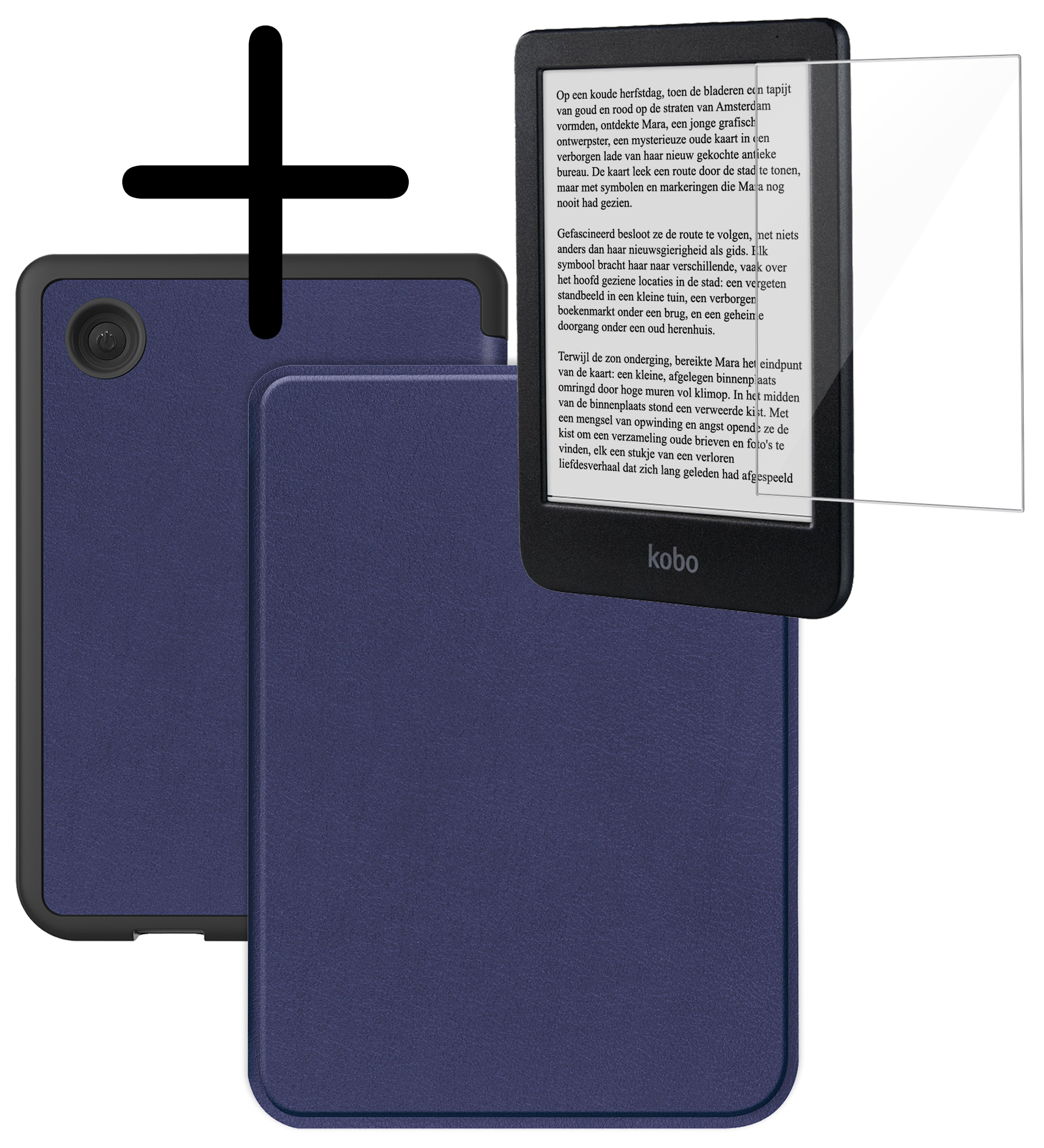 BASEY. Hoes Geschikt voor Kobo Clara BW Hoesje Bookcase Cover Hoes Met Screenprotector - Hoesje Geschikt voor Kobo Clara BW Hoes Cover Case - Donkerblauw