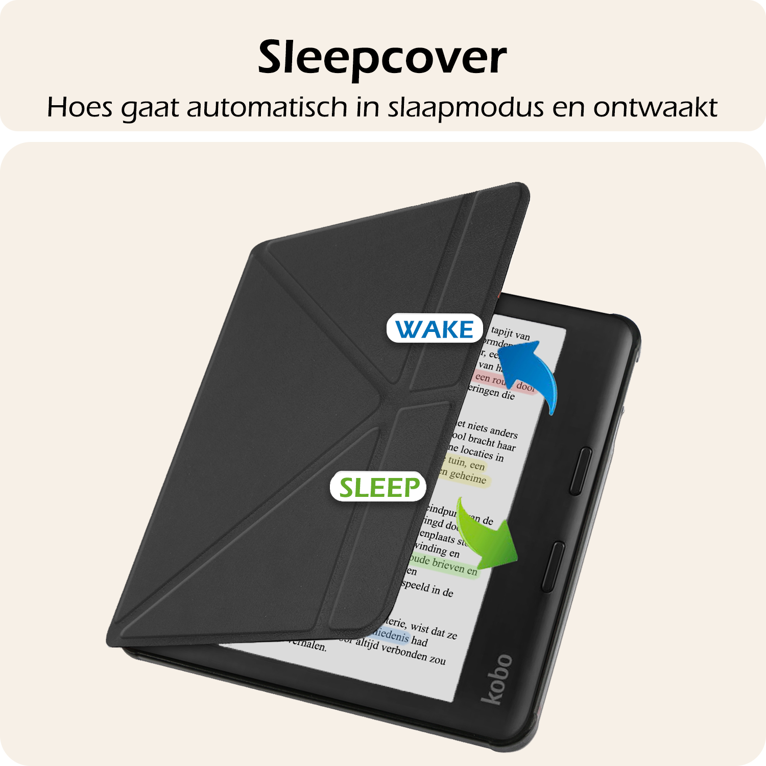 Nomfy Hoesje Geschikt voor Kobo Libra Colour Hoes Book Case Trifold - Hoes Geschikt voor Kobo Libra Colour Hoesje Book Cover - Zwart