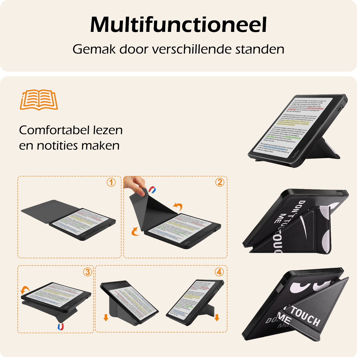 Nomfy Hoesje Geschikt voor Kobo Libra Colour Hoes Book Case Trifold - Hoes Geschikt voor Kobo Libra Colour Hoesje Book Cover - Don't Touch Me