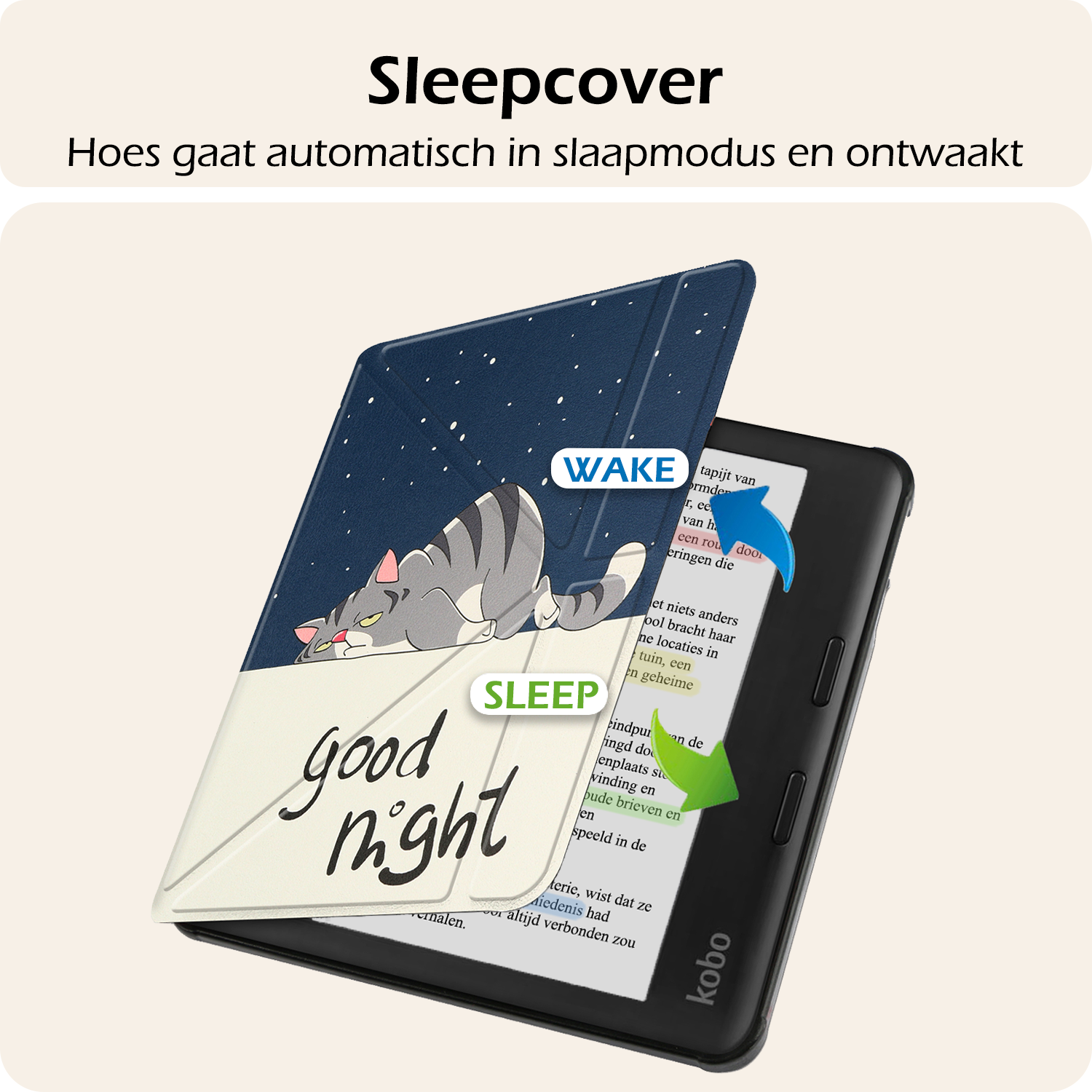 Nomfy Hoesje Geschikt voor Kobo Libra Colour Hoes Book Case Trifold - Hoes Geschikt voor Kobo Libra Colour Hoesje Book Cover - Kat