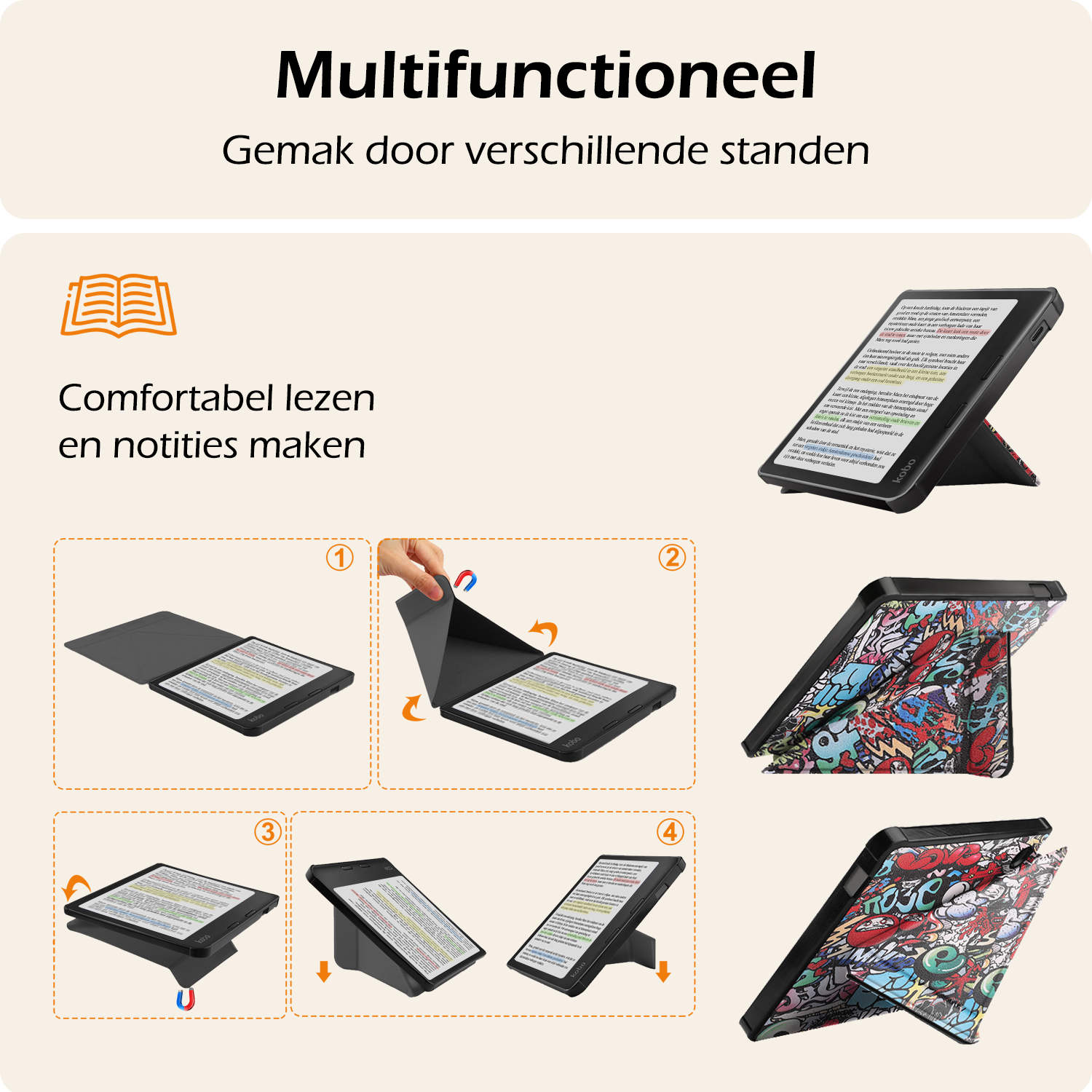 Nomfy Hoesje Geschikt voor Kobo Libra Colour Hoes Book Case Trifold - Hoes Geschikt voor Kobo Libra Colour Hoesje Book Cover - Graffity