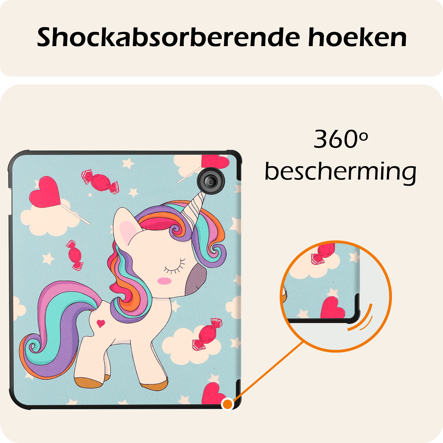 Nomfy Hoesje Geschikt voor Kobo Libra Colour Hoes Book Case Trifold - Hoes Geschikt voor Kobo Libra Colour Hoesje Book Cover - Eenhoorn