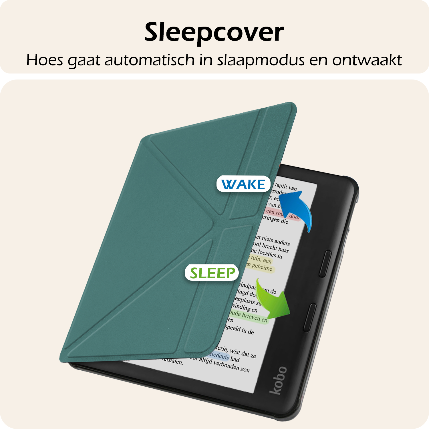 Nomfy Hoesje Geschikt voor Kobo Libra Colour Hoes Book Case Trifold - Hoes Geschikt voor Kobo Libra Colour Hoesje Book Cover - Donkergroen