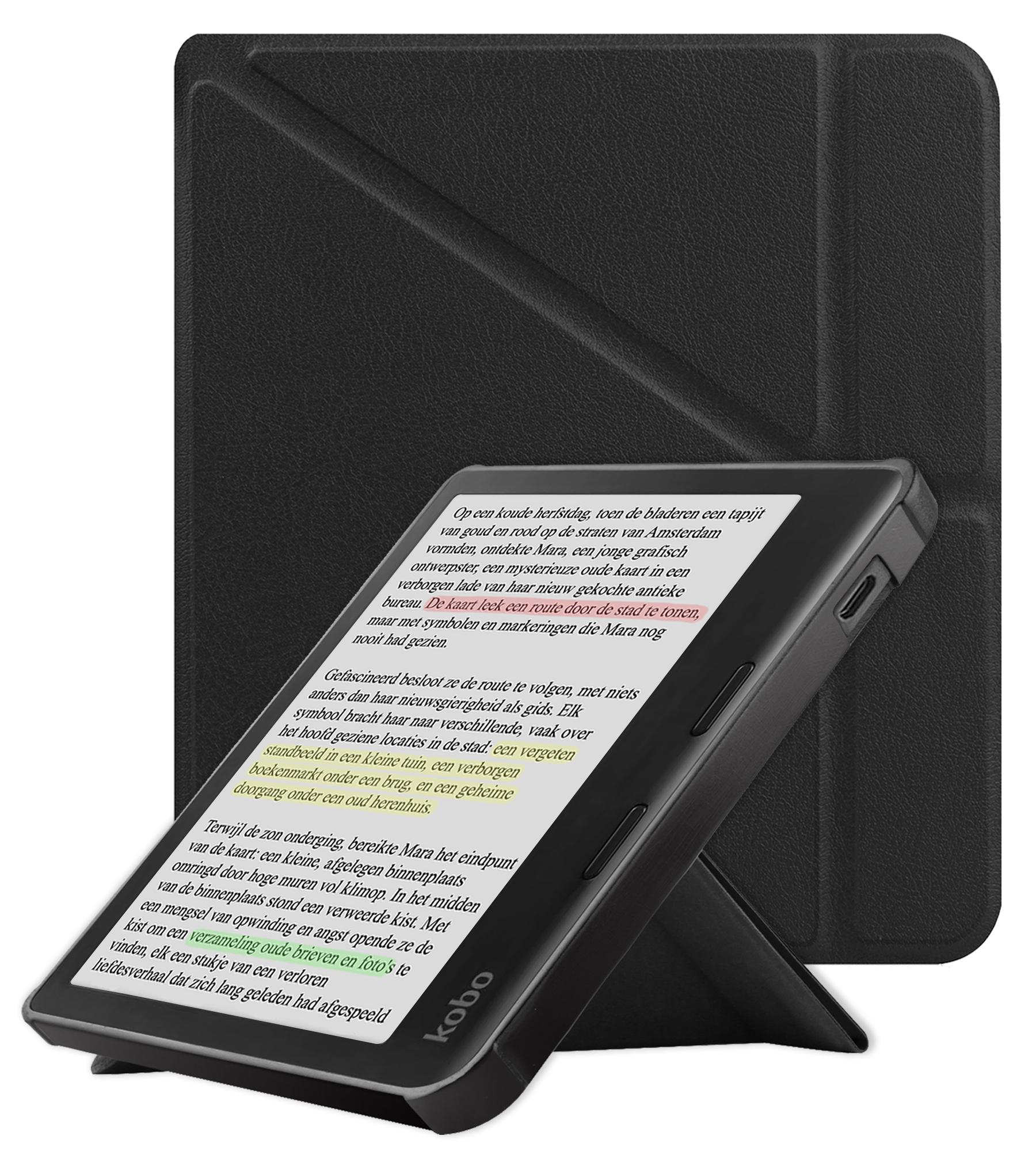 NoXx Hoes Geschikt voor Kobo Libra Colour Hoesje Bookcase Cover Book Case Hoes Cover Trifold - Zwart