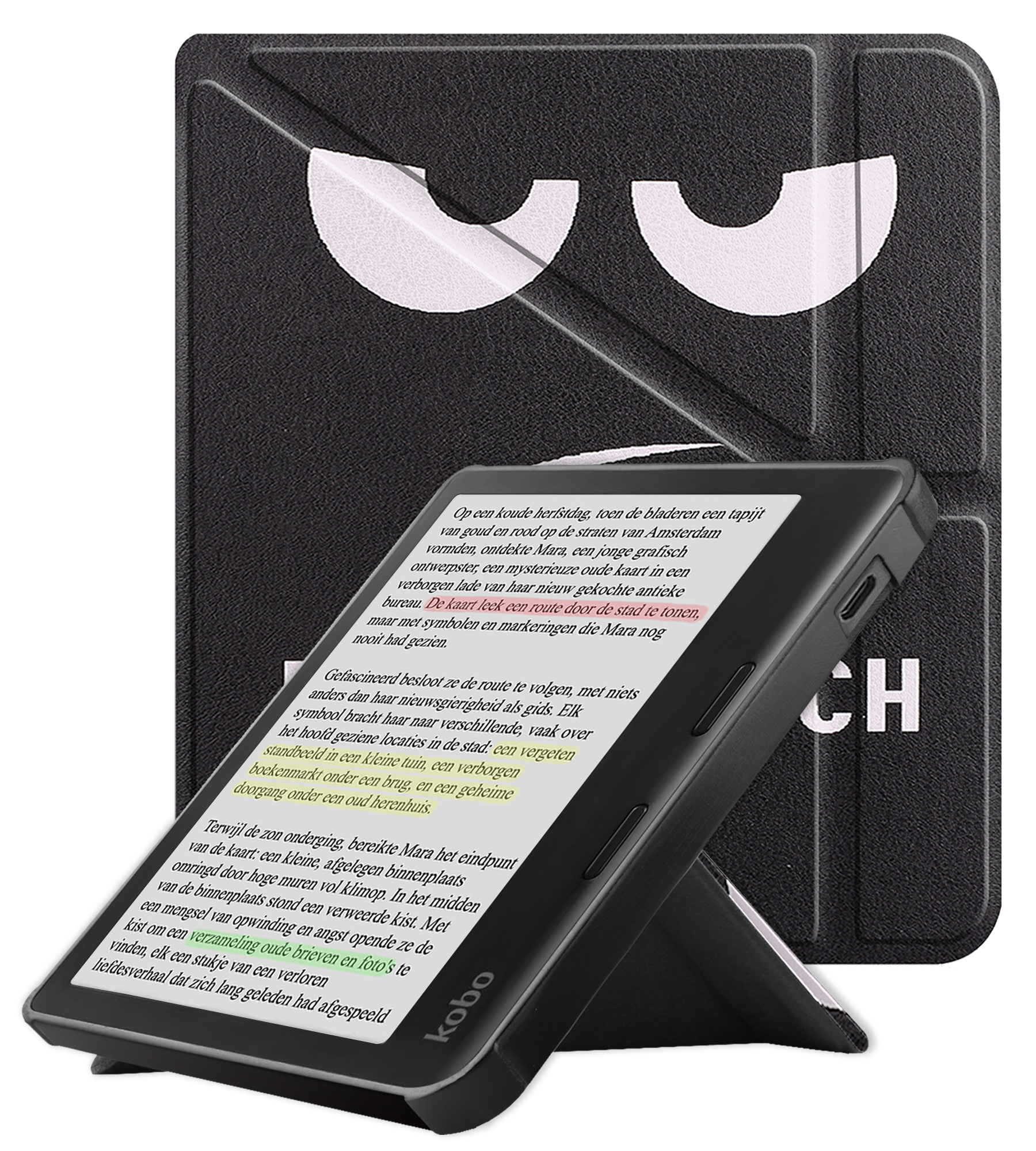 NoXx Hoes Geschikt voor Kobo Libra Colour Hoesje Bookcase Cover Book Case Hoes Cover Trifold - Don't Touch Me