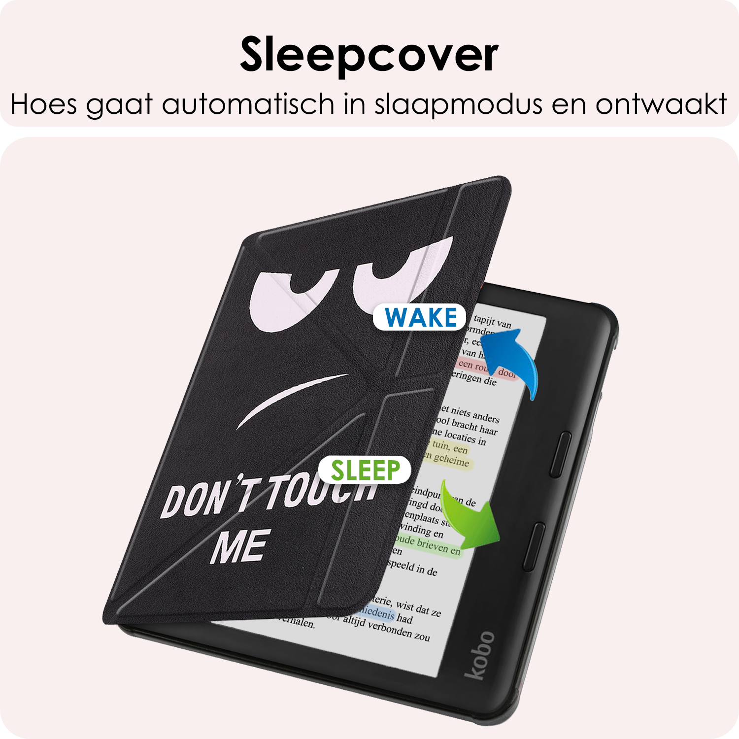 NoXx Hoes Geschikt voor Kobo Libra Colour Hoesje Bookcase Cover Book Case Hoes Cover Trifold - Don't Touch Me