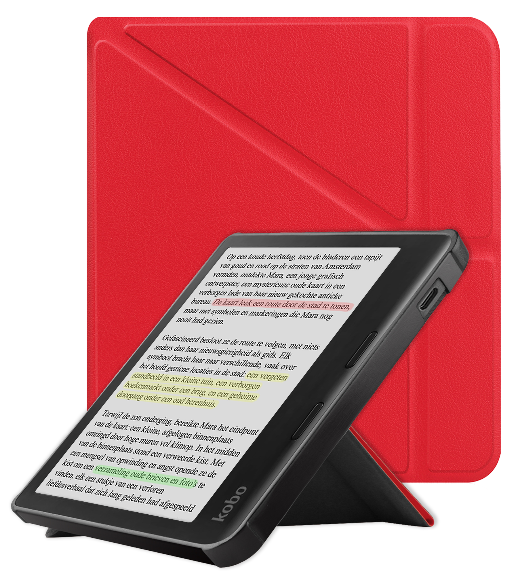 NoXx Hoes Geschikt voor Kobo Libra Colour Hoesje Bookcase Cover Book Case Hoes Cover Trifold - Rood
