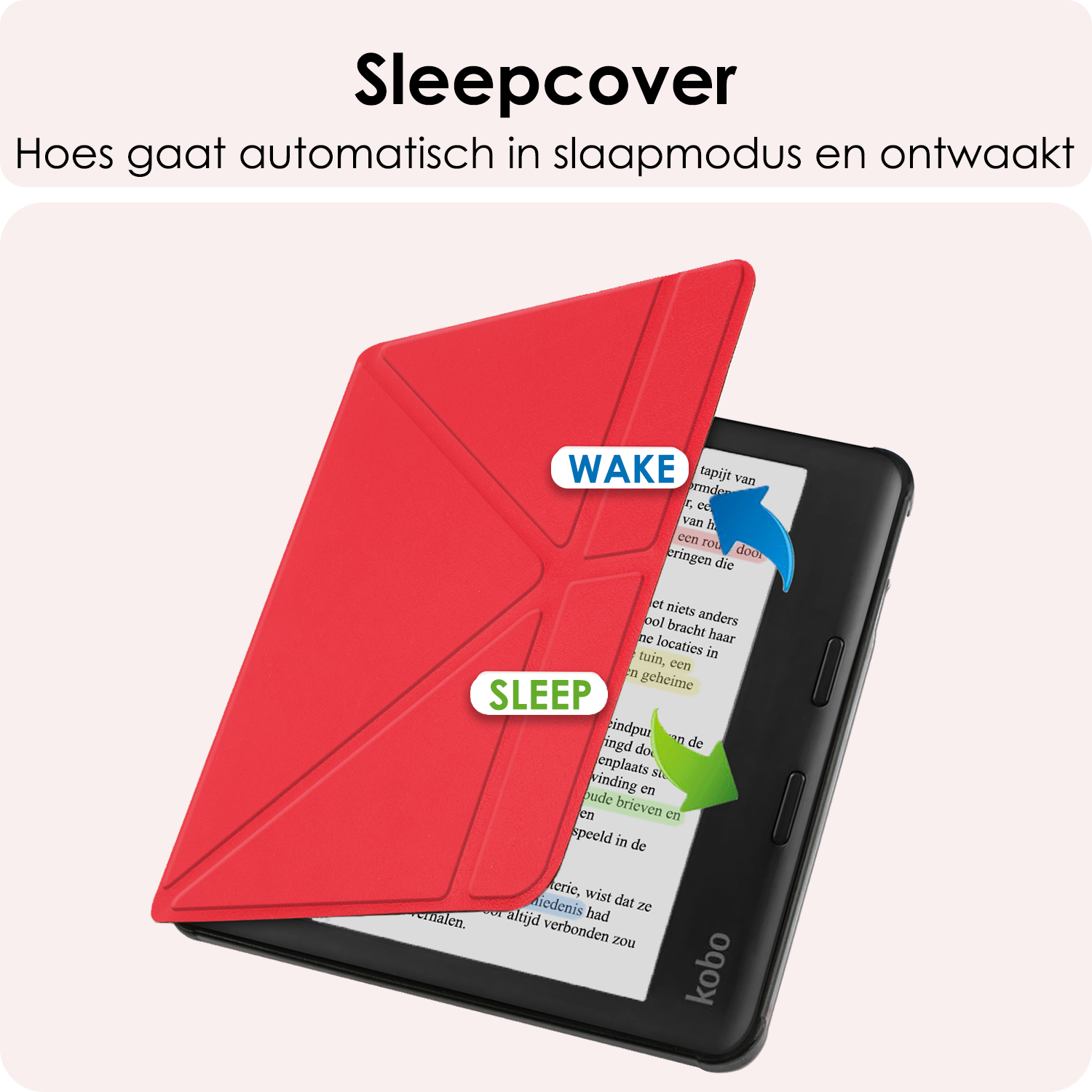 NoXx Hoes Geschikt voor Kobo Libra Colour Hoesje Bookcase Cover Book Case Hoes Cover Trifold - Rood