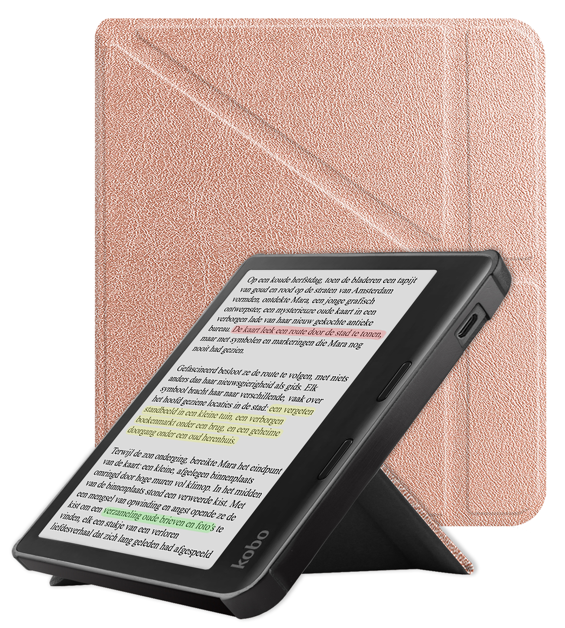 NoXx Hoes Geschikt voor Kobo Libra Colour Hoesje Bookcase Cover Book Case Hoes Cover Trifold - Rosé Goud