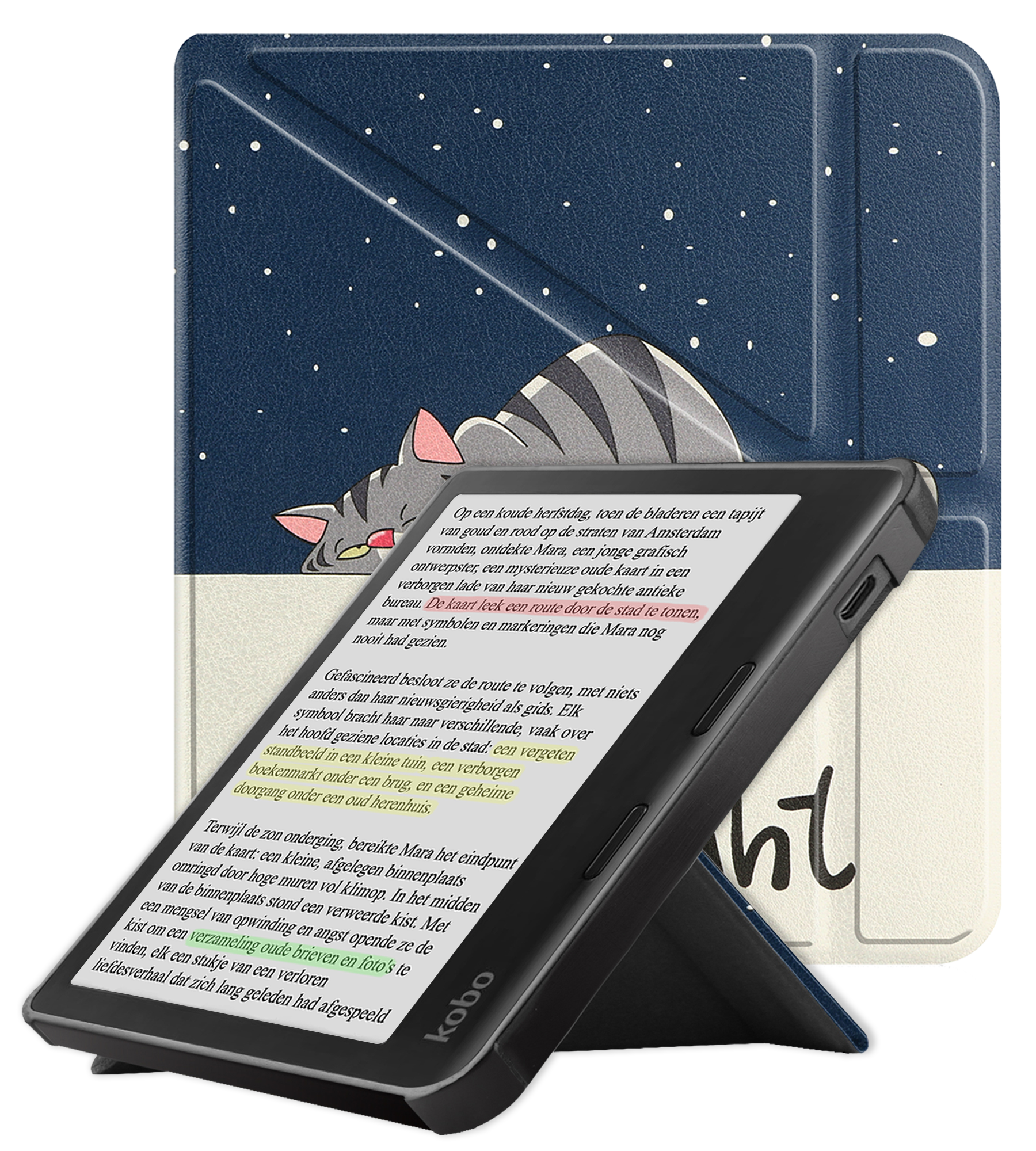 NoXx Hoes Geschikt voor Kobo Libra Colour Hoesje Bookcase Cover Book Case Hoes Cover Trifold - Kat