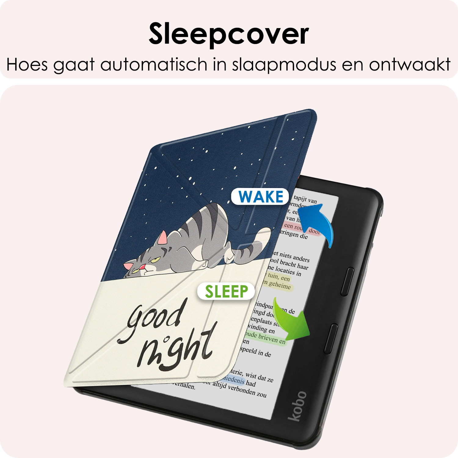 NoXx Hoes Geschikt voor Kobo Libra Colour Hoesje Bookcase Cover Book Case Hoes Cover Trifold - Kat