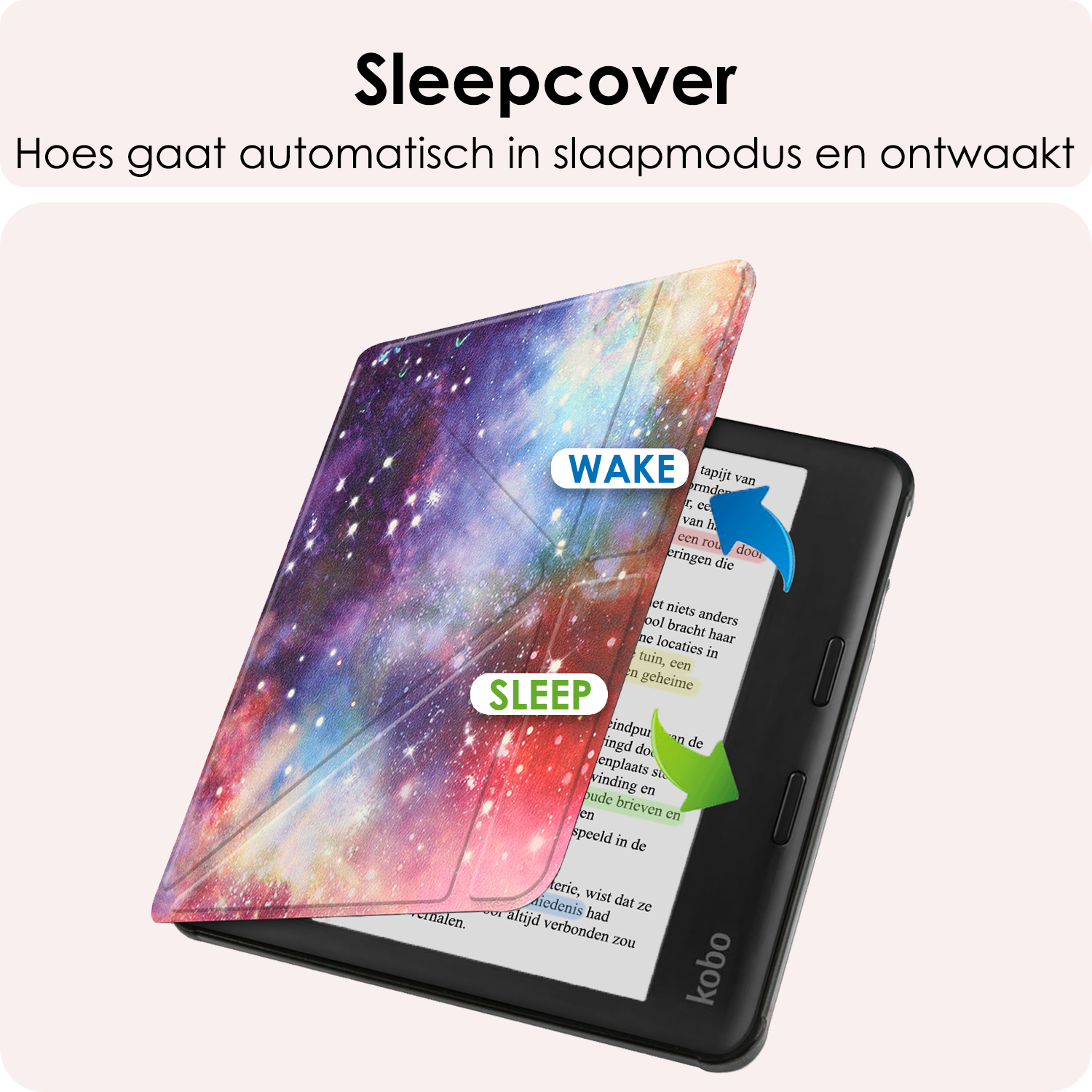NoXx Hoes Geschikt voor Kobo Libra Colour Hoesje Bookcase Cover Book Case Hoes Cover Trifold - Galaxy