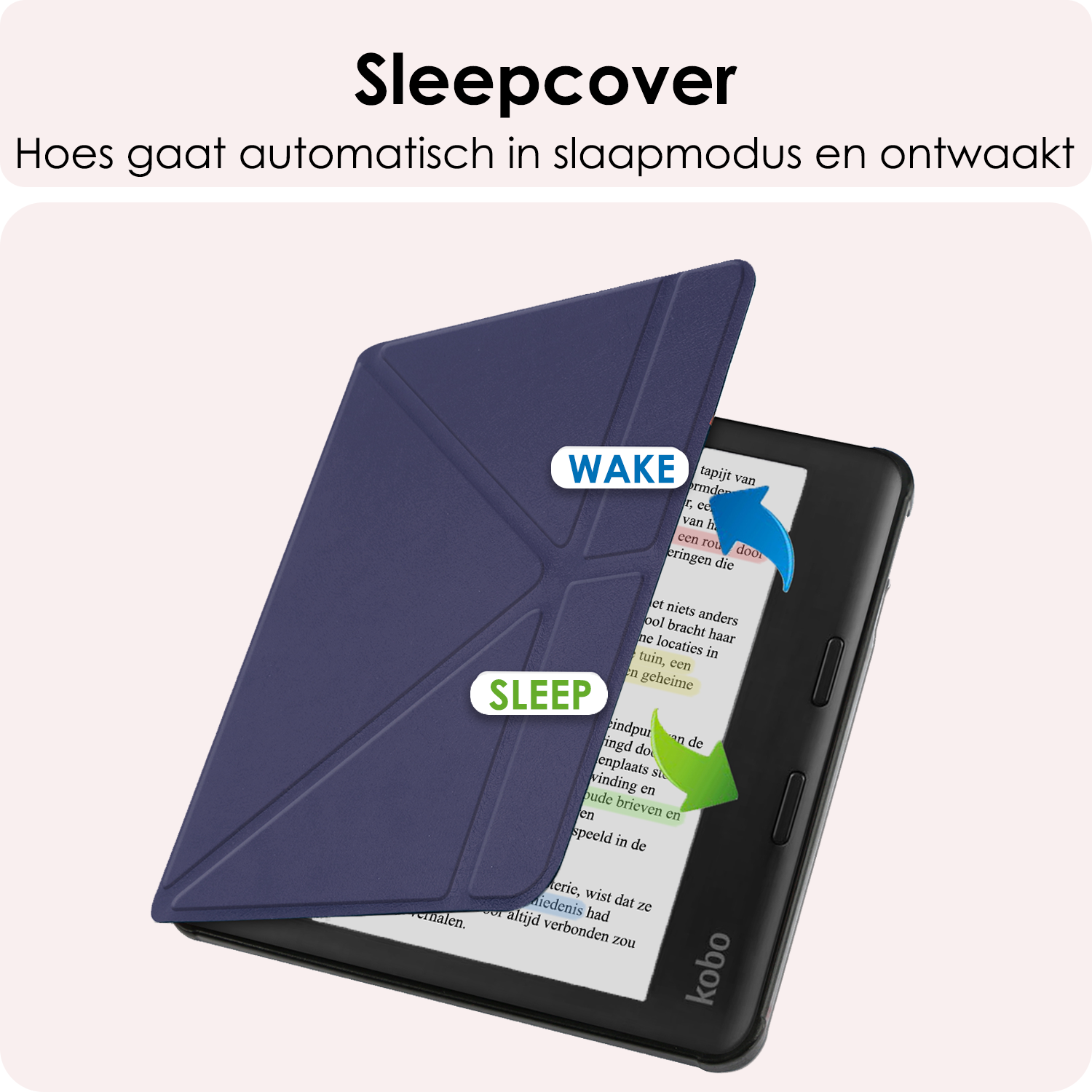 NoXx Hoes Geschikt voor Kobo Libra Colour Hoesje Bookcase Cover Book Case Hoes Cover Trifold - Donkerblauw