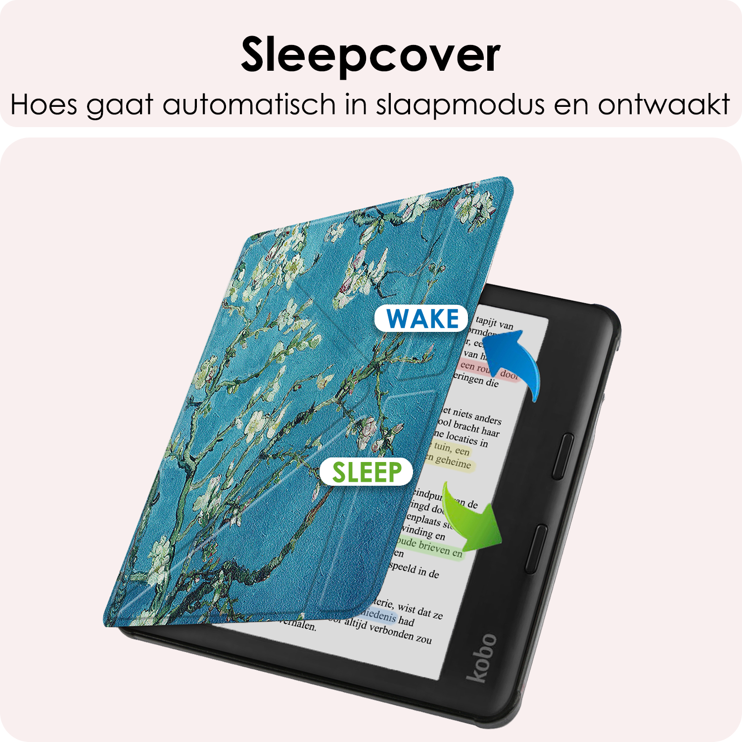 NoXx Hoes Geschikt voor Kobo Libra Colour Hoesje Bookcase Cover Book Case Hoes Cover Trifold - Bloesem