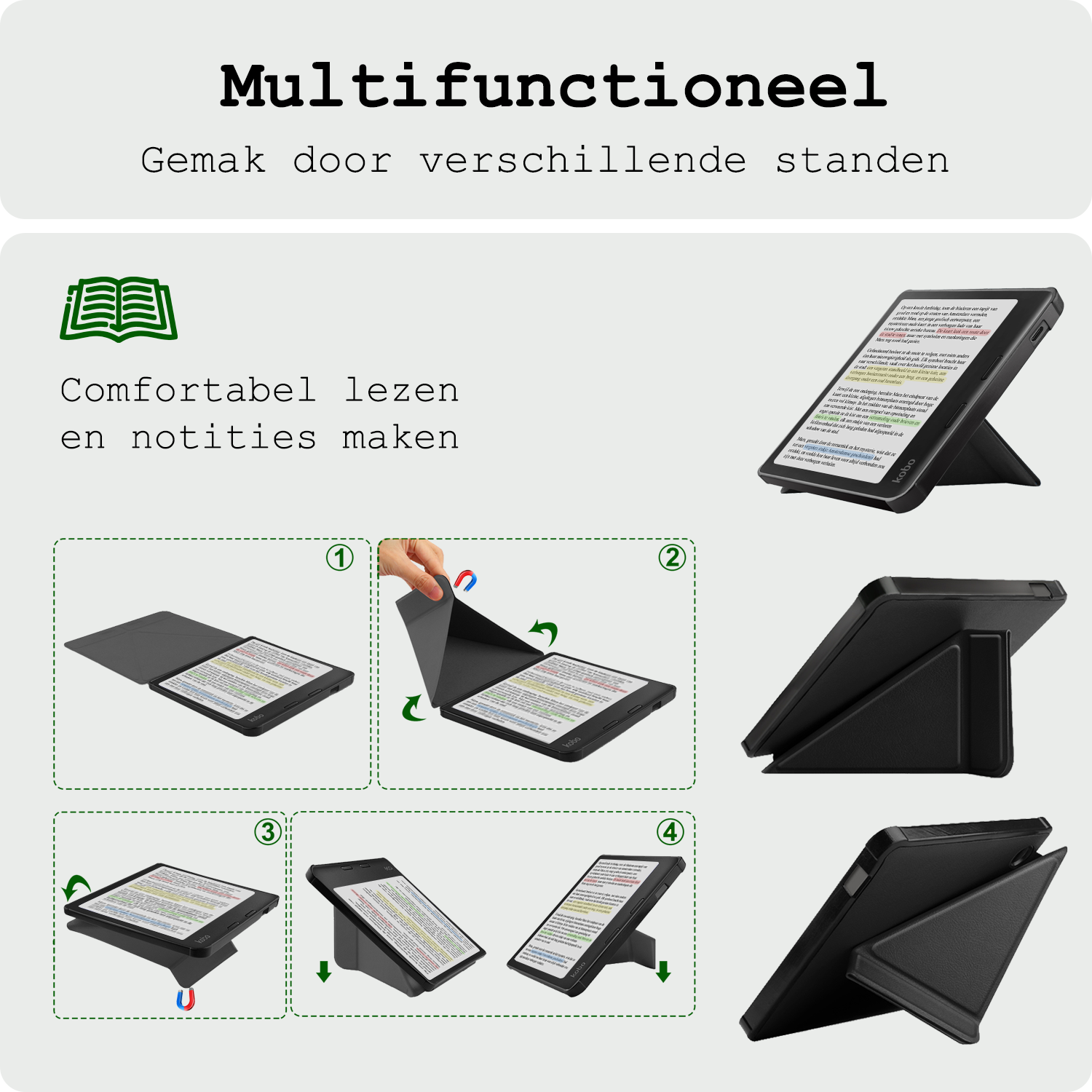 BASEY. Hoes Geschikt voor Kobo Libra Colour Hoesje Bookcase Cover Hoes Trifold - Hoesje Geschikt voor Kobo Libra Colour Hoes Cover Case - Zwart