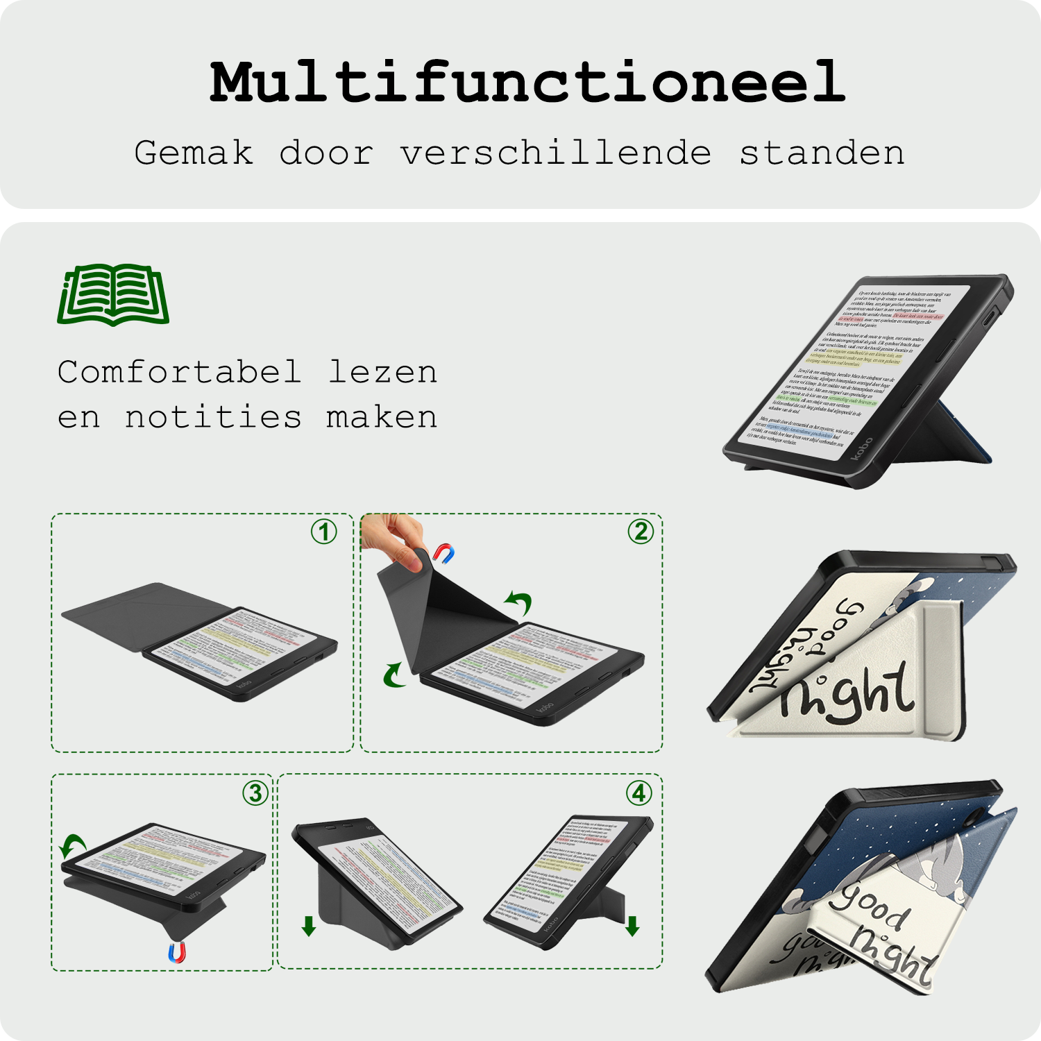 BASEY. Hoes Geschikt voor Kobo Libra Colour Hoesje Bookcase Cover Hoes Trifold - Hoesje Geschikt voor Kobo Libra Colour Hoes Cover Case - Kat