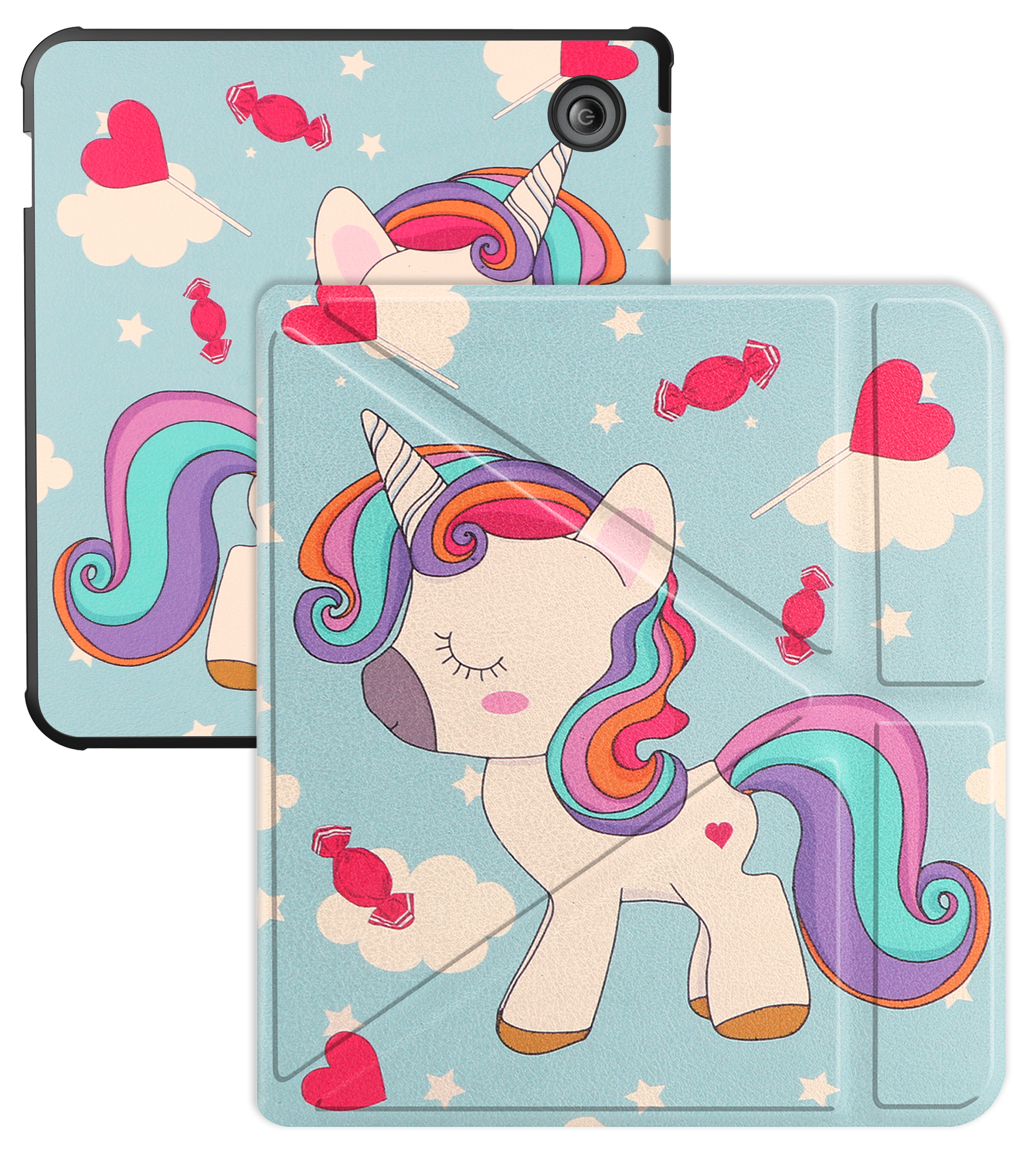 BASEY. Hoes Geschikt voor Kobo Libra Colour Hoesje Bookcase Cover Hoes Trifold - Hoesje Geschikt voor Kobo Libra Colour Hoes Cover Case - Eenhoorn