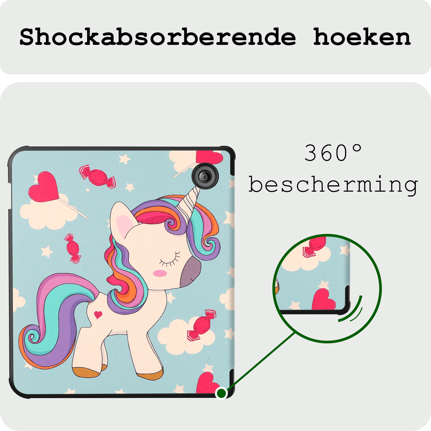 BASEY. Hoes Geschikt voor Kobo Libra Colour Hoesje Bookcase Cover Hoes Trifold - Hoesje Geschikt voor Kobo Libra Colour Hoes Cover Case - Eenhoorn