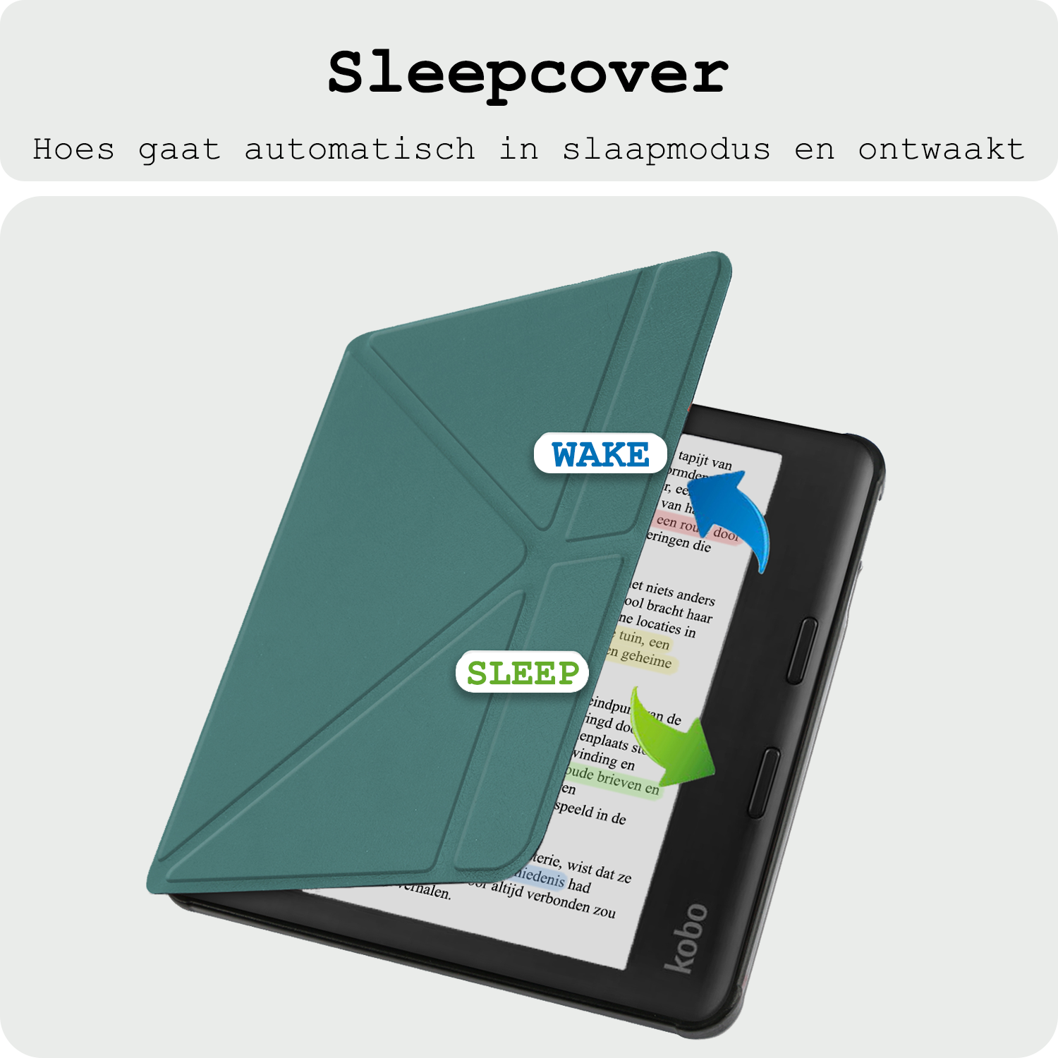 BASEY. Hoes Geschikt voor Kobo Libra Colour Hoesje Bookcase Cover Hoes Trifold - Hoesje Geschikt voor Kobo Libra Colour Hoes Cover Case - Donkergroen