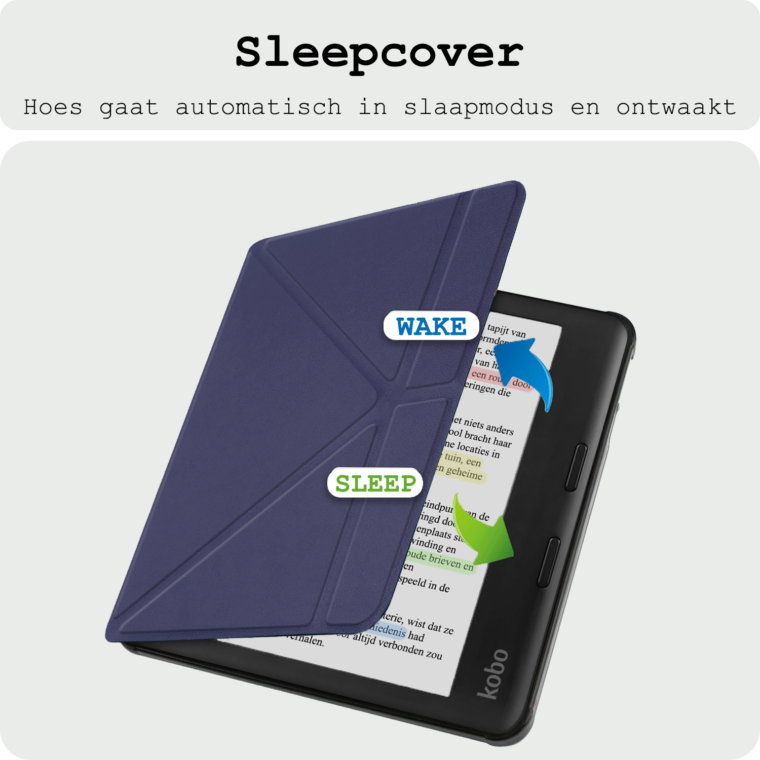 BASEY. Hoes Geschikt voor Kobo Libra Colour Hoesje Bookcase Cover Hoes Trifold - Hoesje Geschikt voor Kobo Libra Colour Hoes Cover Case - Donkerblauw