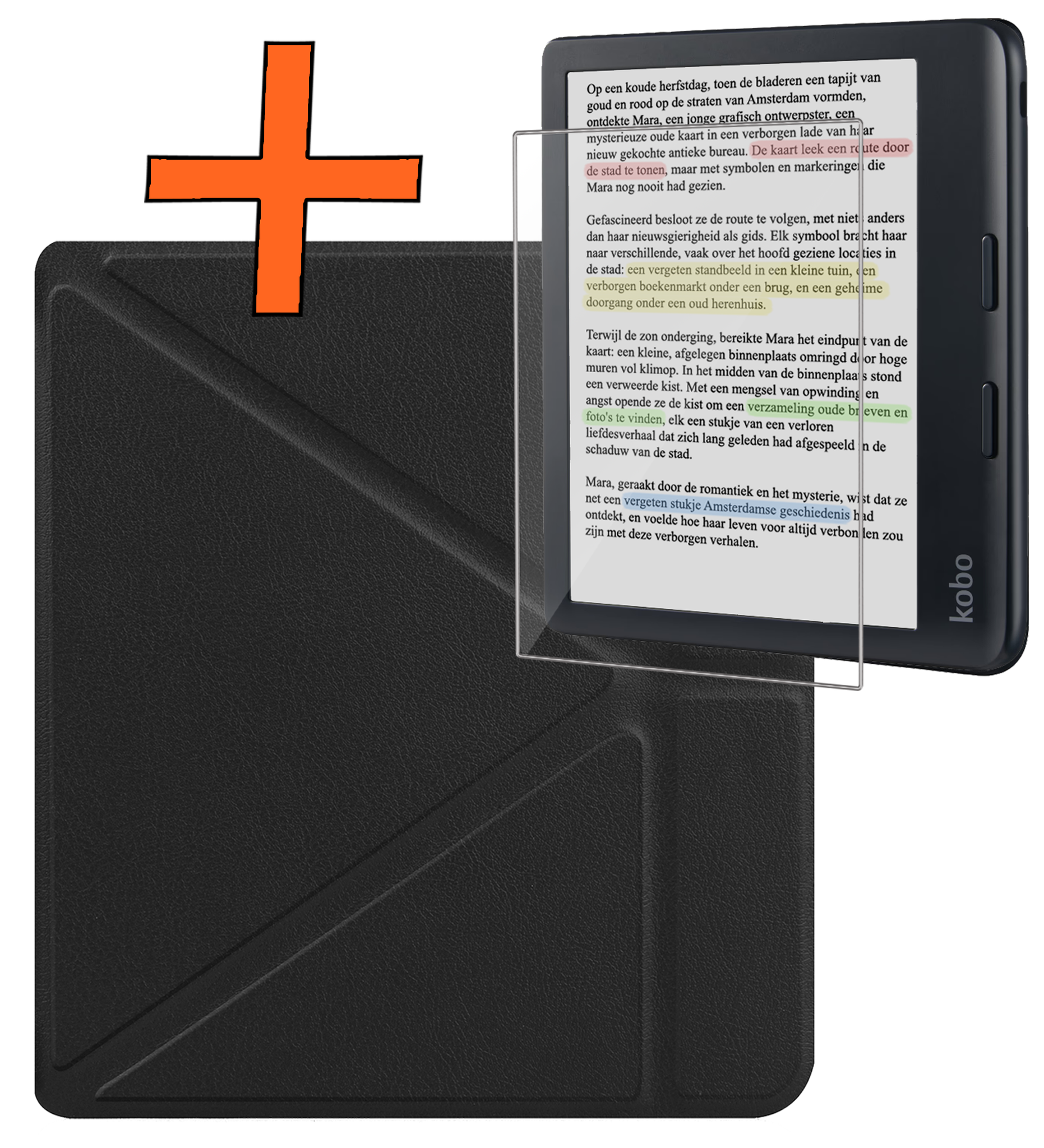 Nomfy Hoesje Geschikt voor Kobo Libra Colour Hoes Book Case Trifold - Hoes Geschikt voor Kobo Libra Colour Hoesje Book Cover Met Screenprotector - Zwart