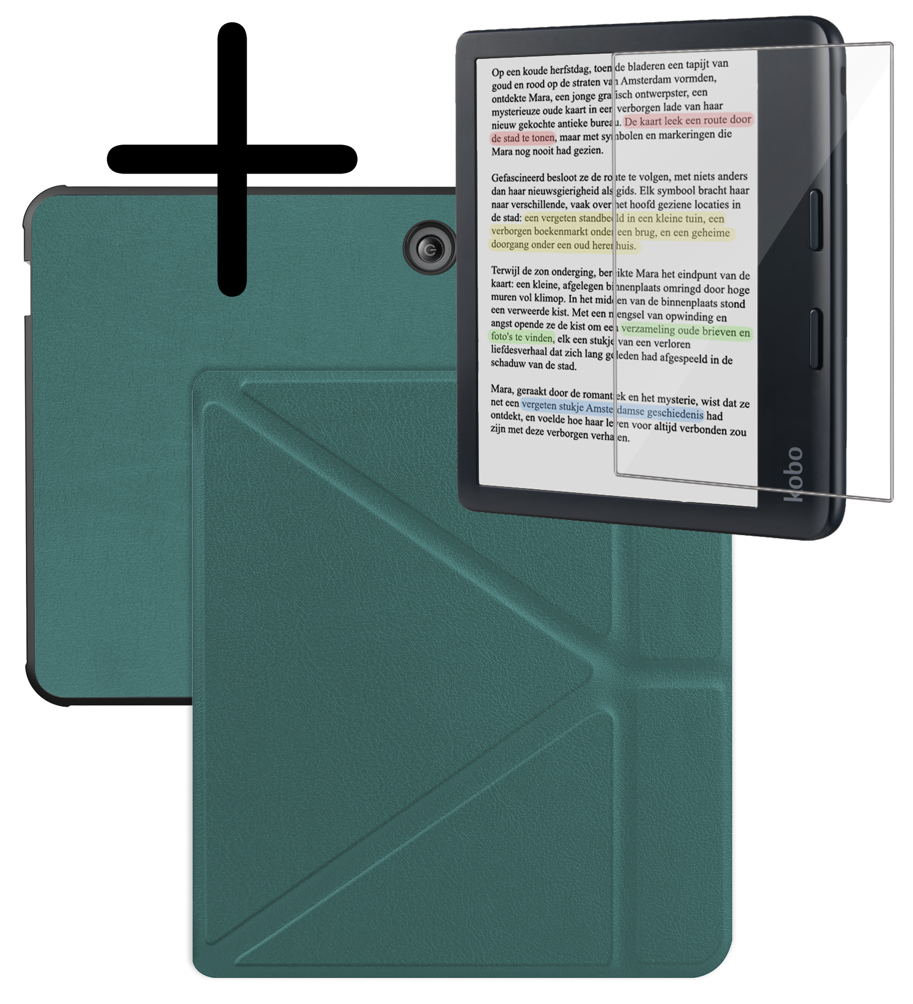 BASEY. Hoes Geschikt voor Kobo Libra Colour Hoesje Bookcase Cover Hoes Trifold Met Screenprotector - Hoesje Geschikt voor Kobo Libra Colour Hoes Cover Case - Donkergroen