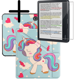 BASEY. BASEY. Kobo Libra Colour Hoesje Trifold Met Screenprotector - Eenhoorn
