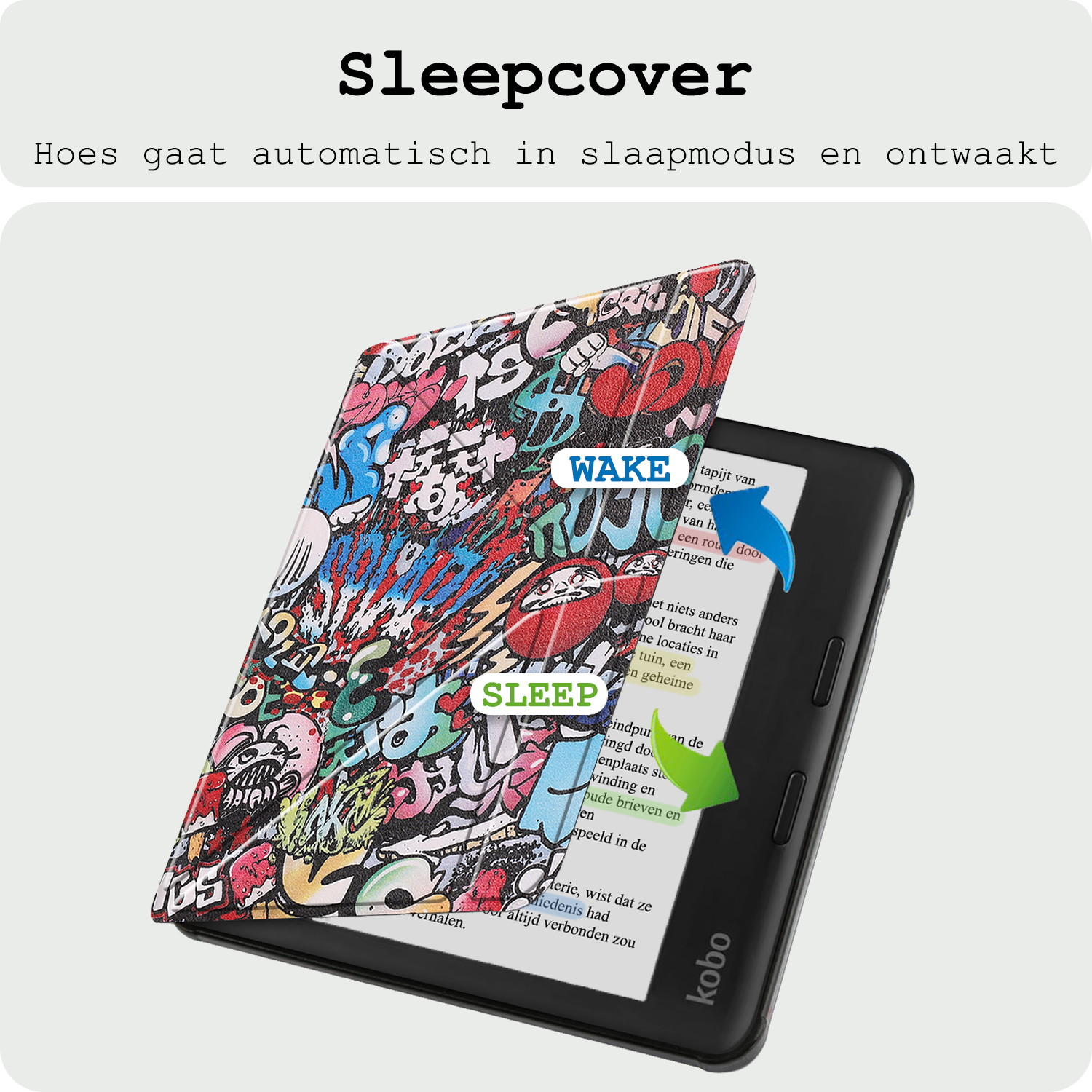 BASEY. Hoes Geschikt voor Kobo Libra Colour Hoesje Bookcase Cover Hoes Trifold Met Screenprotector - Hoesje Geschikt voor Kobo Libra Colour Hoes Cover Case - Graffity
