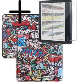 BASEY. BASEY. Kobo Libra Colour Hoesje Trifold Met Screenprotector - Graffity