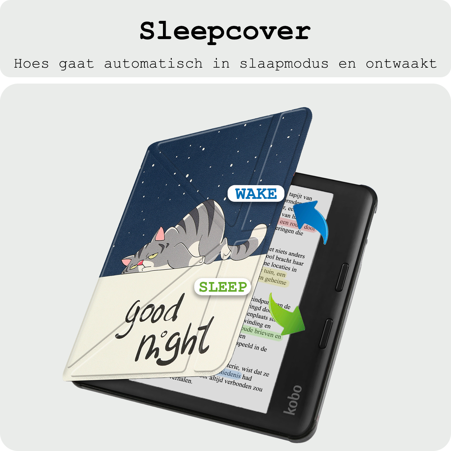 BASEY. Hoes Geschikt voor Kobo Libra Colour Hoesje Bookcase Cover Hoes Trifold Met Screenprotector - Hoesje Geschikt voor Kobo Libra Colour Hoes Cover Case - Kat