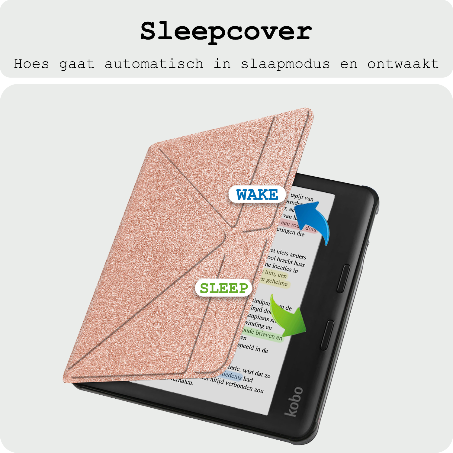 BASEY. Hoes Geschikt voor Kobo Libra Colour Hoesje Bookcase Cover Hoes Trifold Met Screenprotector - Hoesje Geschikt voor Kobo Libra Colour Hoes Cover Case - Rosé Goud