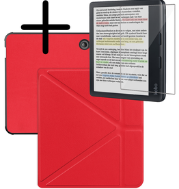 BASEY. BASEY. Kobo Libra Colour Hoesje Trifold Met Screenprotector - Rood