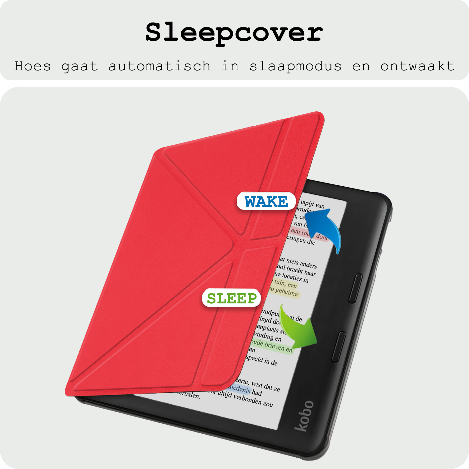 BASEY. Hoes Geschikt voor Kobo Libra Colour Hoesje Bookcase Cover Hoes Trifold Met Screenprotector - Hoesje Geschikt voor Kobo Libra Colour Hoes Cover Case - Rood
