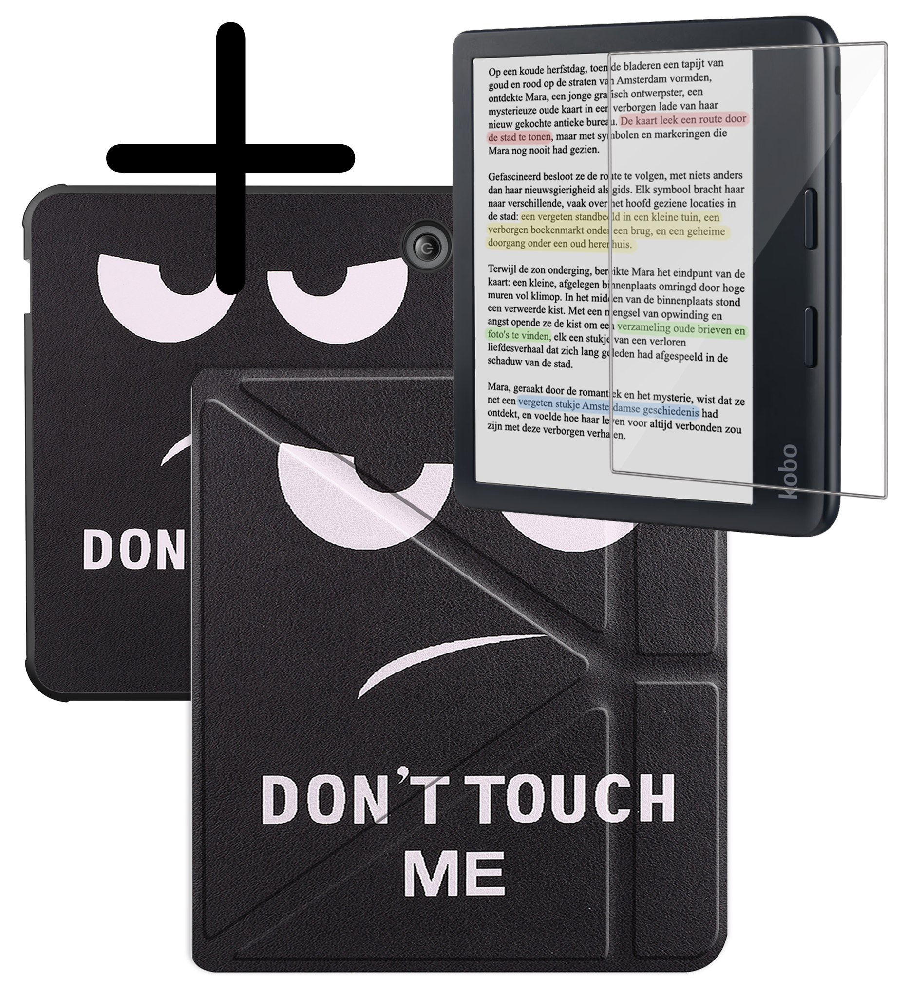 BASEY. Hoes Geschikt voor Kobo Libra Colour Hoesje Bookcase Cover Hoes Trifold Met Screenprotector - Hoesje Geschikt voor Kobo Libra Colour Hoes Cover Case - Don't Touch Me