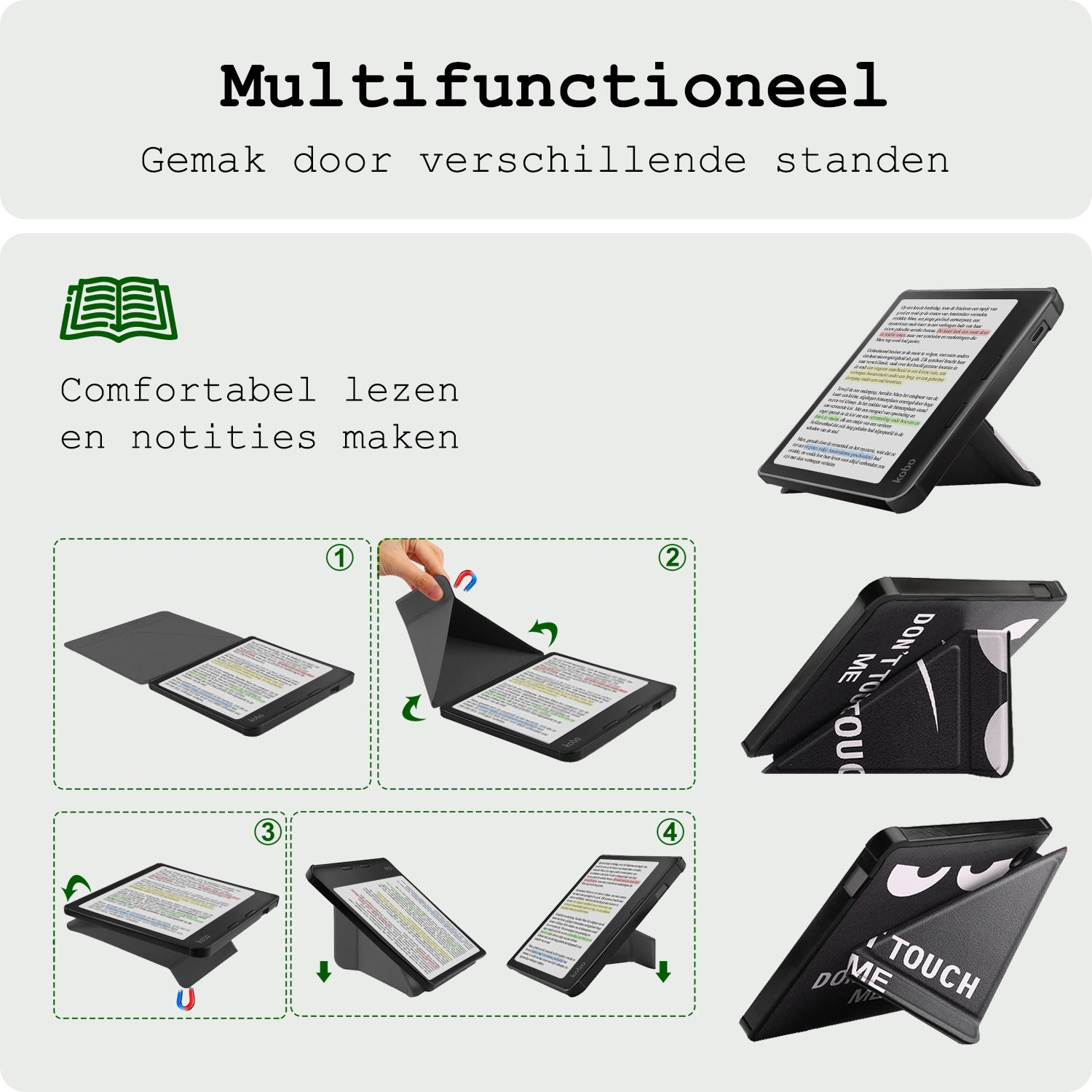 BASEY. Hoes Geschikt voor Kobo Libra Colour Hoesje Bookcase Cover Hoes Trifold Met Screenprotector - Hoesje Geschikt voor Kobo Libra Colour Hoes Cover Case - Don't Touch Me