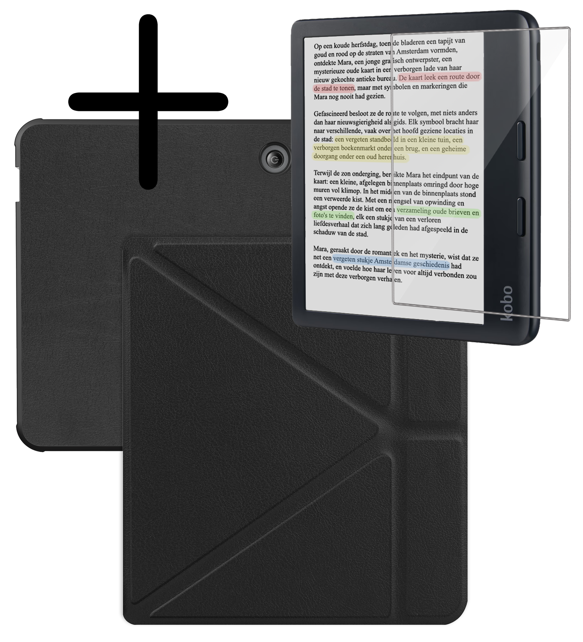 BASEY. Hoes Geschikt voor Kobo Libra Colour Hoesje Bookcase Cover Hoes Trifold Met Screenprotector - Hoesje Geschikt voor Kobo Libra Colour Hoes Cover Case - Zwart