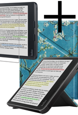 NoXx Hoes Geschikt voor Kobo Libra Colour Hoesje Bookcase Cover Book Case Hoes Cover Trifold Met Screenprotector - Bloesem