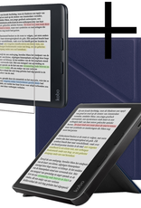 NoXx Hoes Geschikt voor Kobo Libra Colour Hoesje Bookcase Cover Book Case Hoes Cover Trifold Met Screenprotector - Donkerblauw