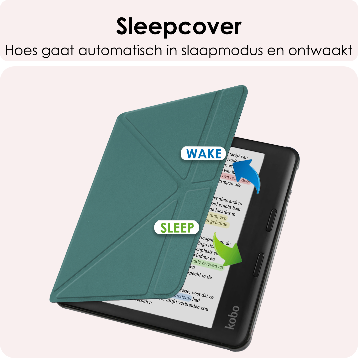 NoXx Hoes Geschikt voor Kobo Libra Colour Hoesje Bookcase Cover Book Case Hoes Cover Trifold Met Screenprotector - Donkergroen