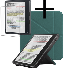 NoXx NoXx Kobo Libra Colour Hoesje Trifold Met Screenprotector - Donkergroen